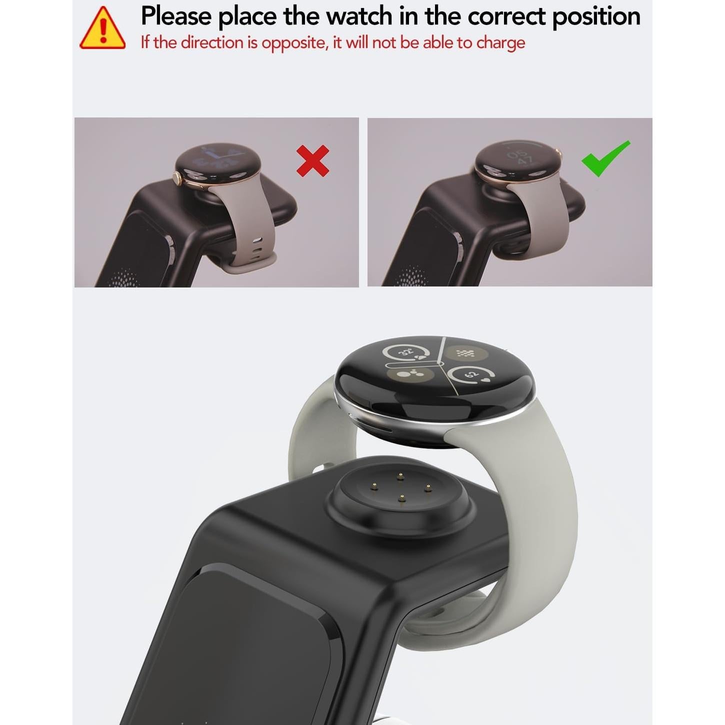 Cargador Inalámbrico 3 en 1 KARTICE para Pixel Watch 2