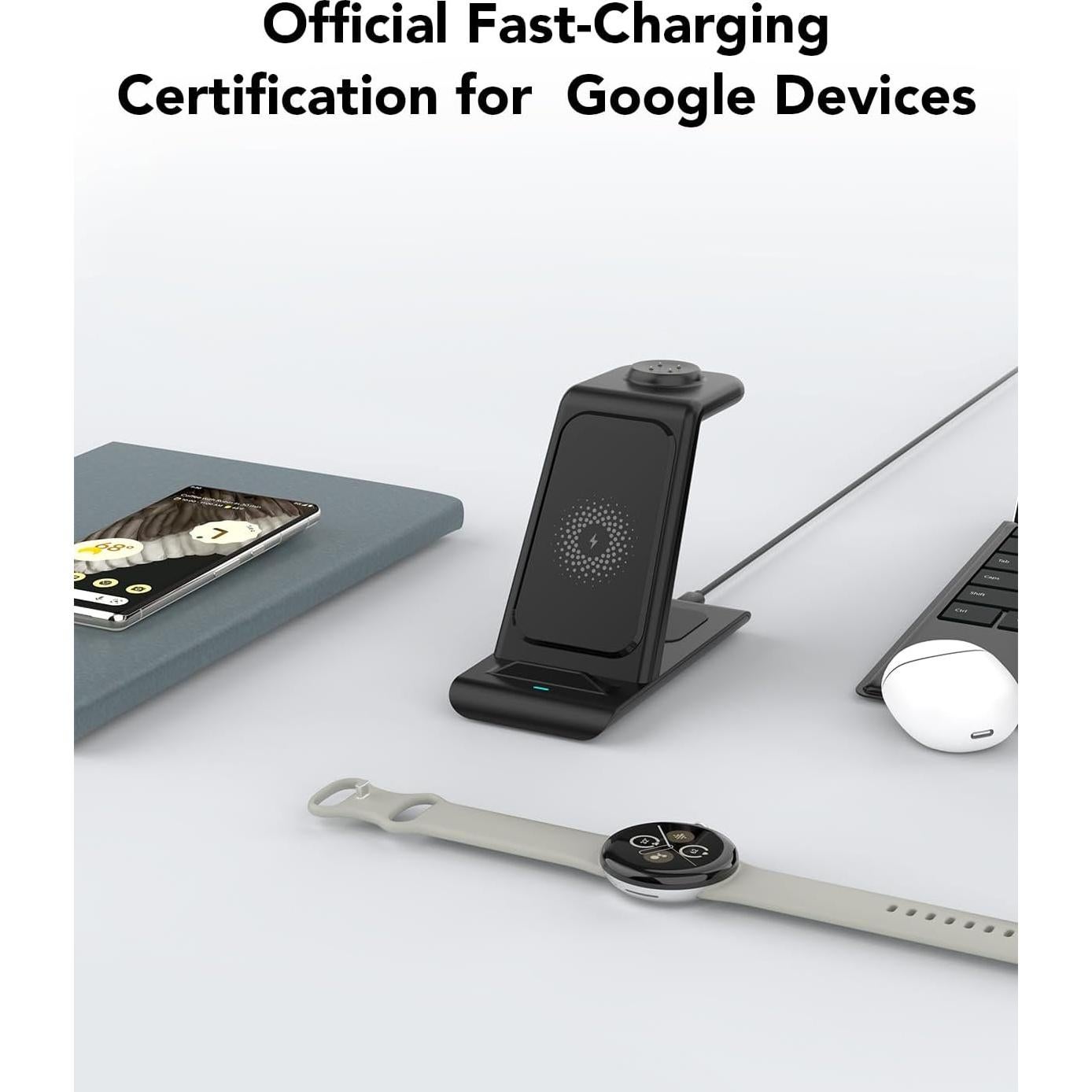 Cargador Inalámbrico 3 en 1 KARTICE para Pixel Watch 2