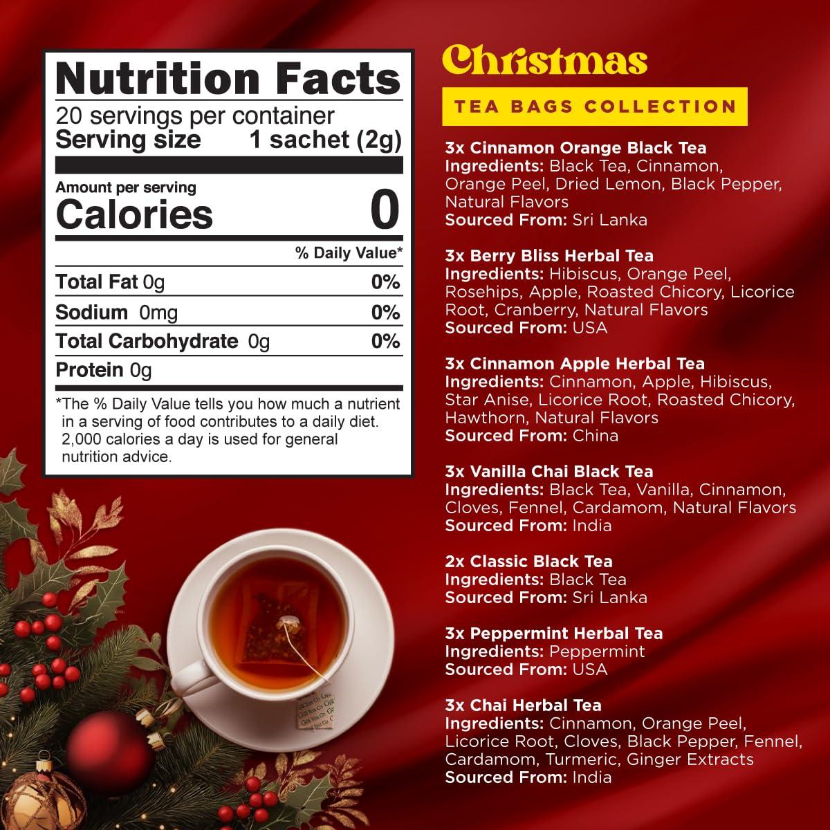 Gya Tea Co Colección de Té de Navidad - 20 Bolsitas Variadas