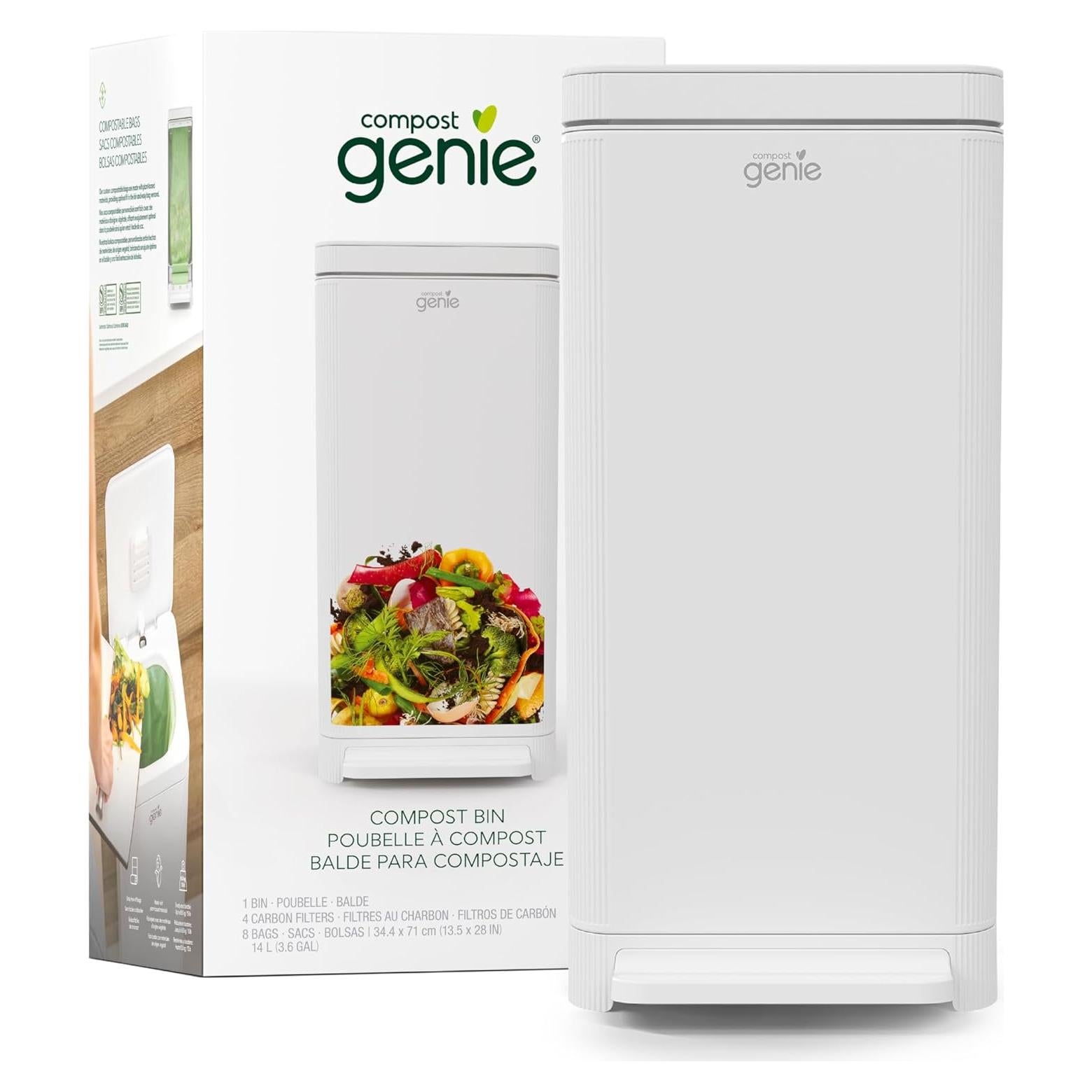 Contenedor de Compostaje Cocina Compost Genie 13.6L Acero Inoxidable Blanco