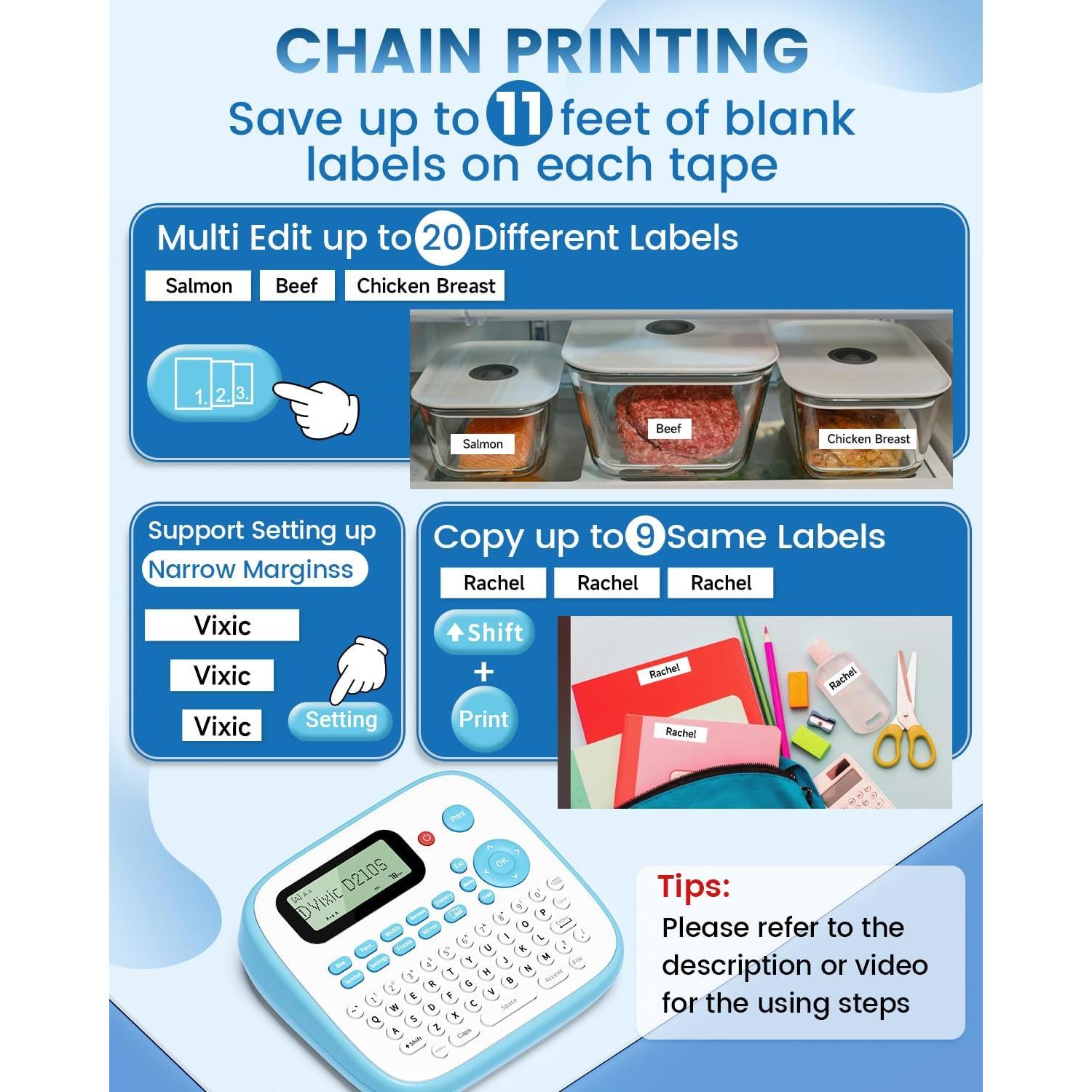 Máquina de Etiquetas Vixic D210S Azul con 4 Cintas 12mm