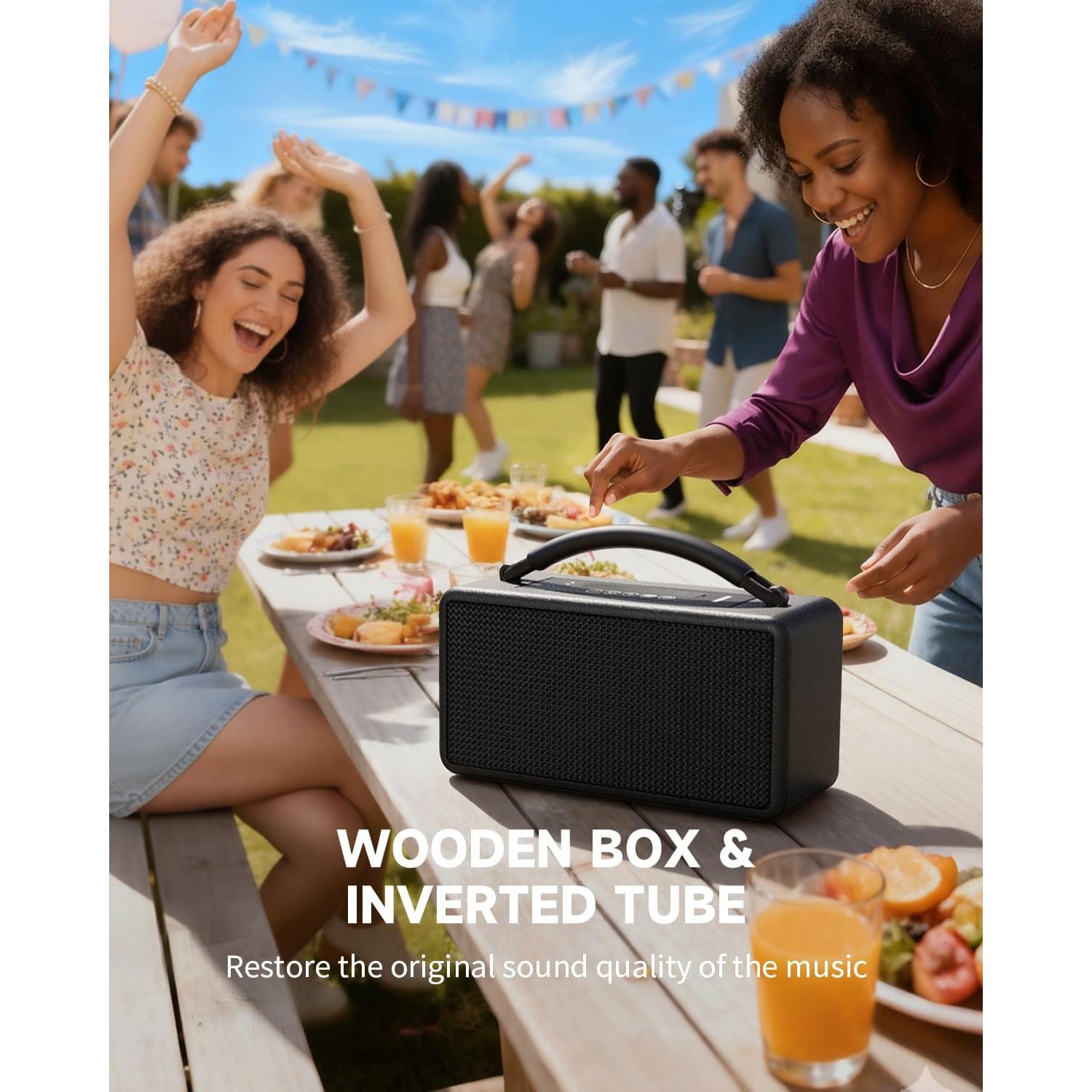 Altavoz Bluetooth DINDIN-007 80W Portátil 20H Madera Negro