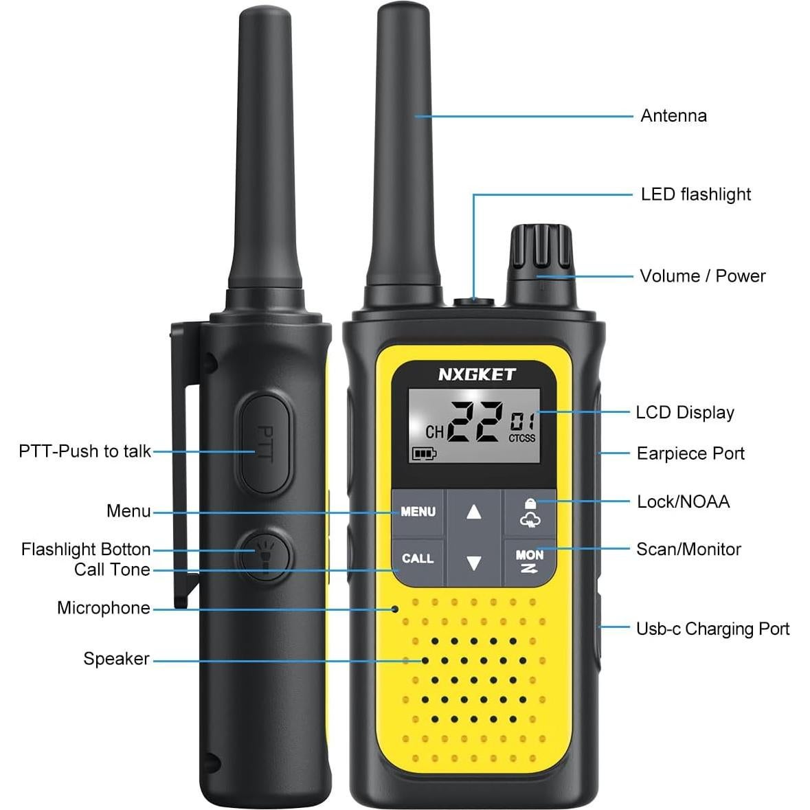 Walkie Talkies NXGKET Recargables 4 Paquete 22 Canales