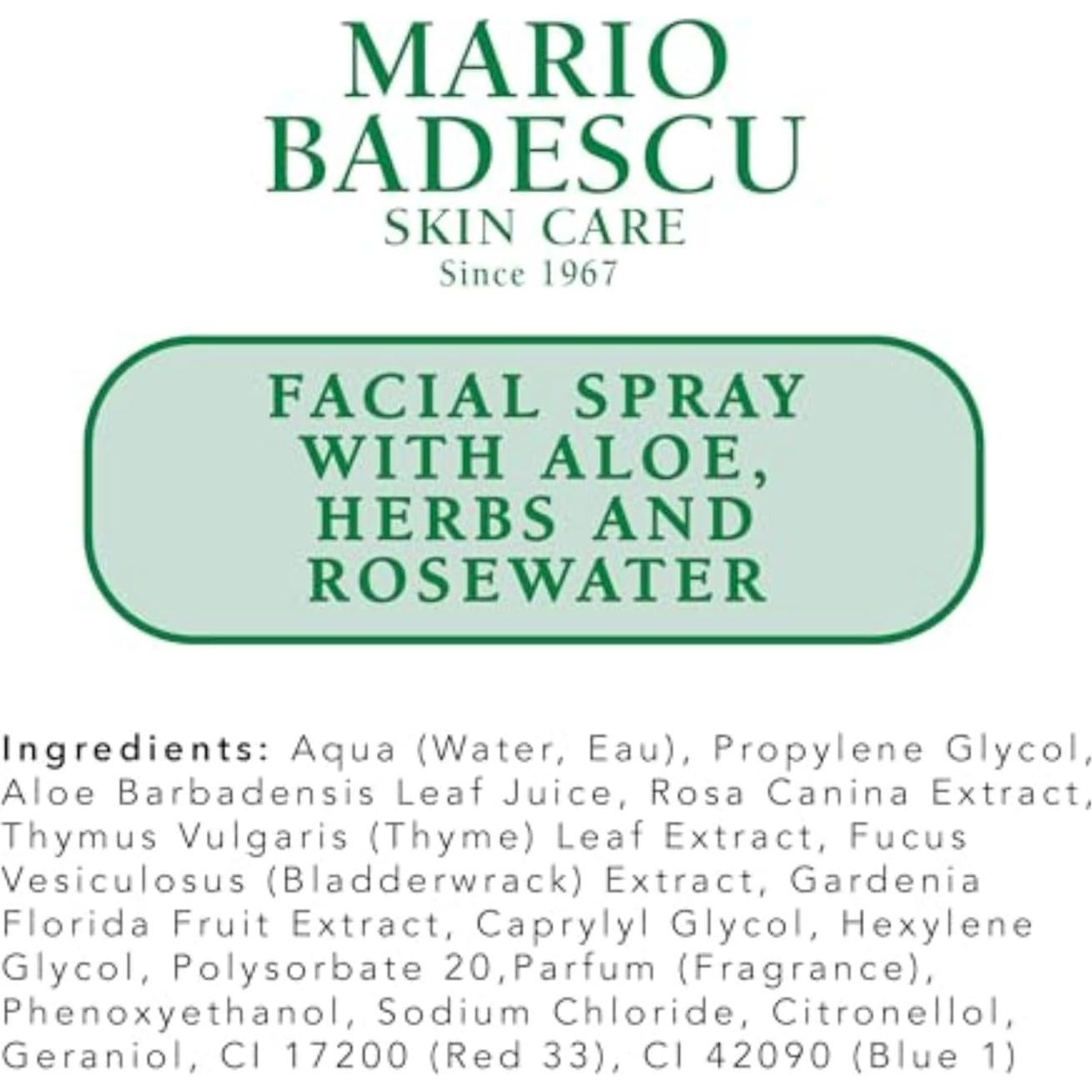 Spray Facial Mario Badescu con Aloe y Rosa 118 ml Hidratante