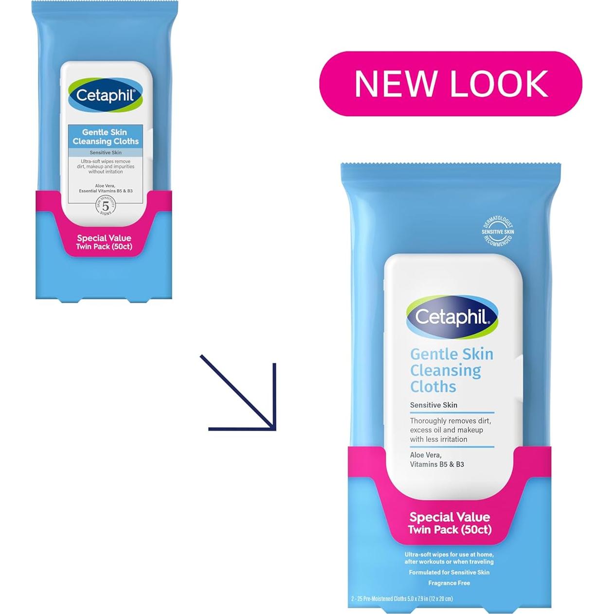 Toallitas Faciales Cetaphil, 100 Piezas, Hipoalergénicas