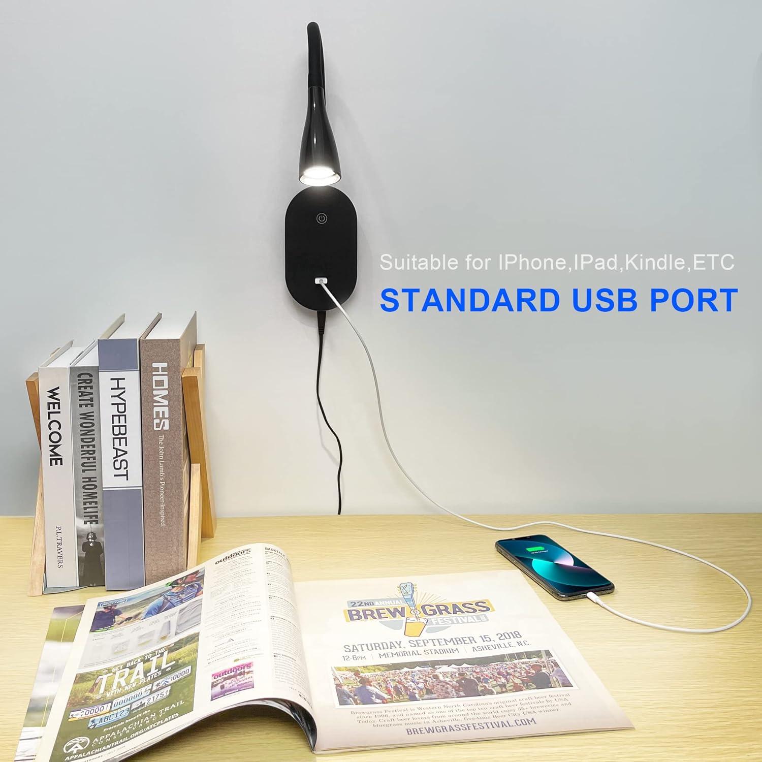 Lámpara de Lectura de Pared TOPMB con Control Táctil 4000K