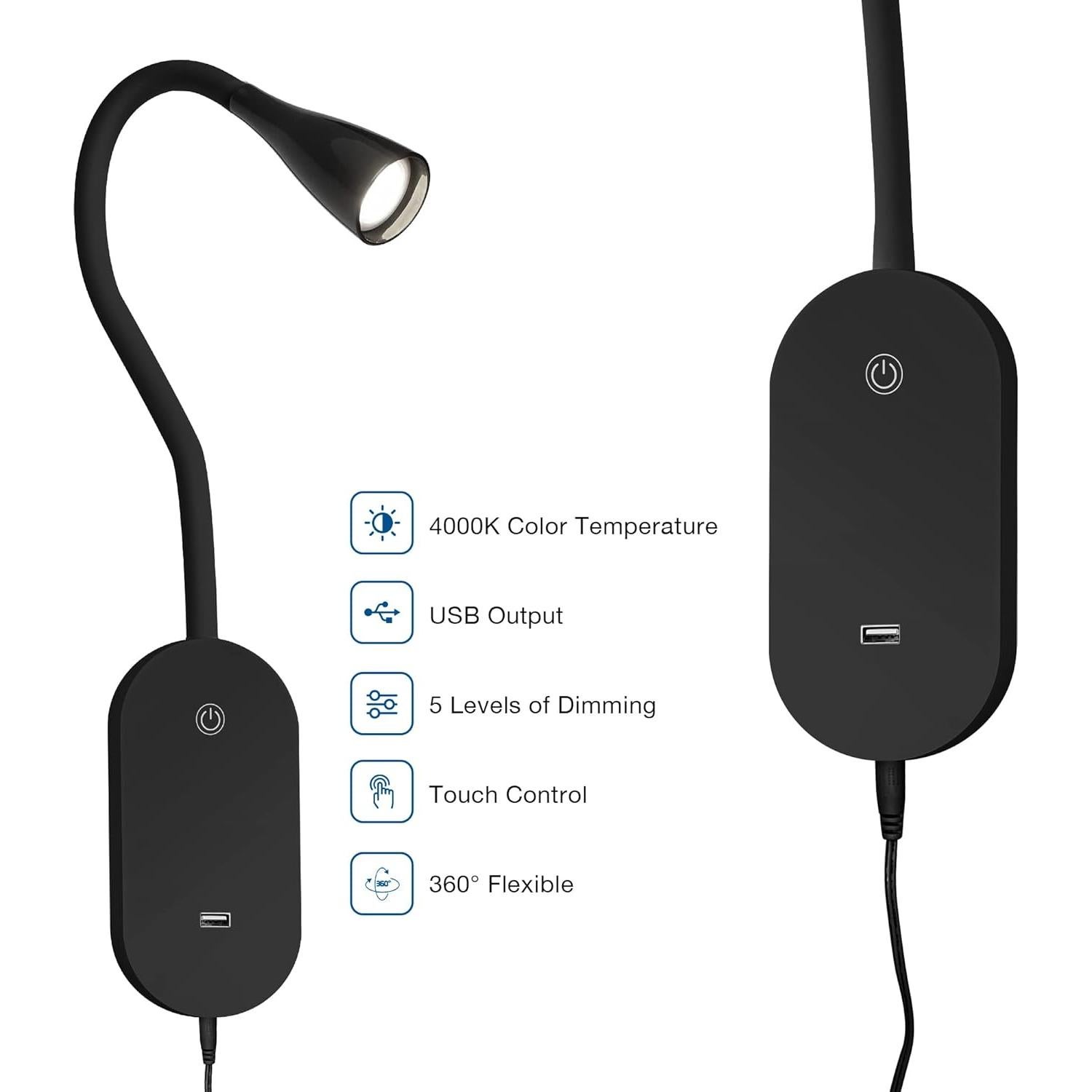 Lámpara de Lectura de Pared TOPMB con Control Táctil 4000K