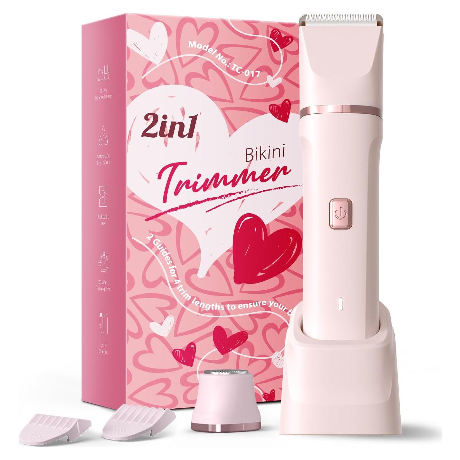 Recortadora de Bikini Risina Rosa 2-en-1 Inalámbrica IPX7