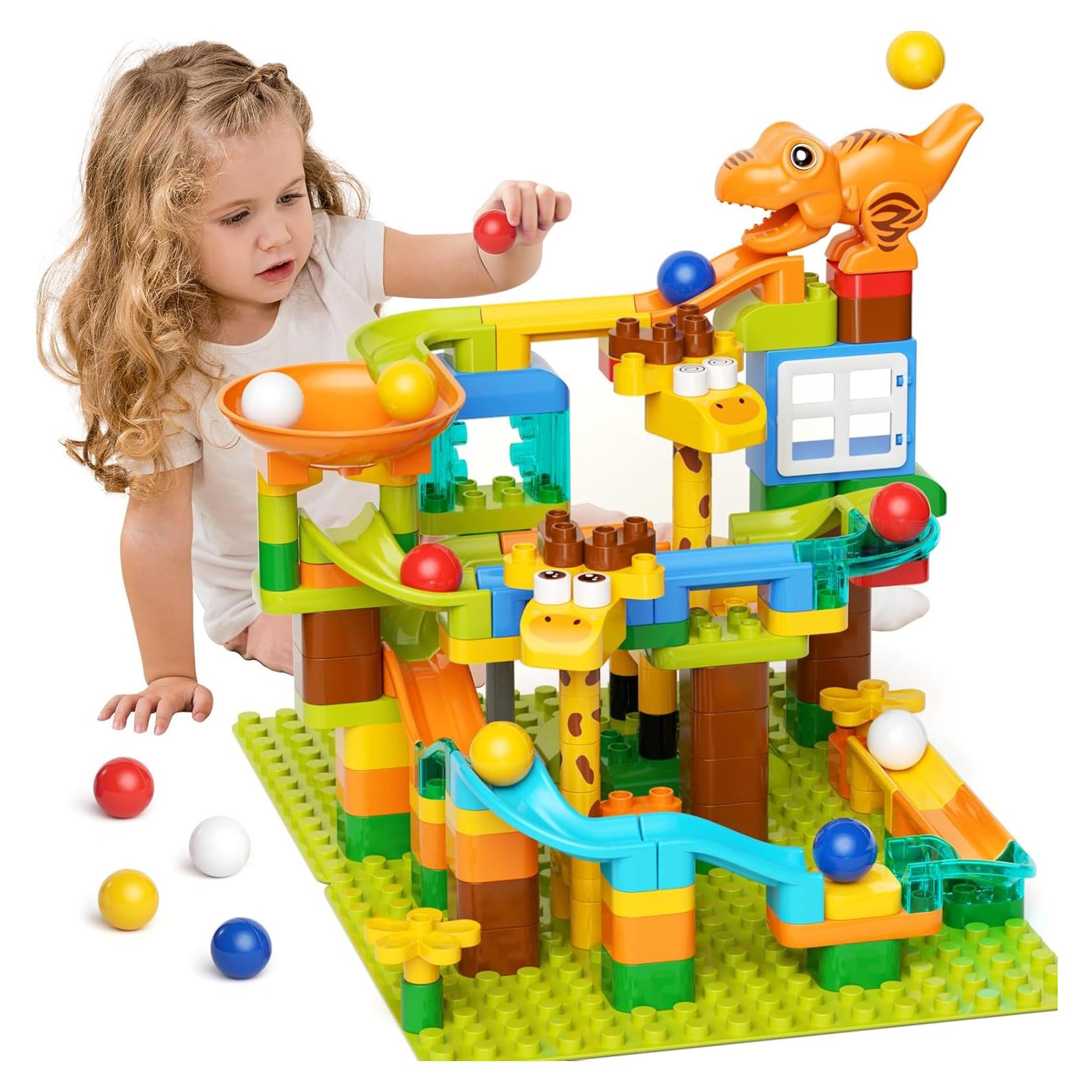 Set de Carrera de Canicas Burgkidz Dinosaurios y Jirafas 145 Piezas