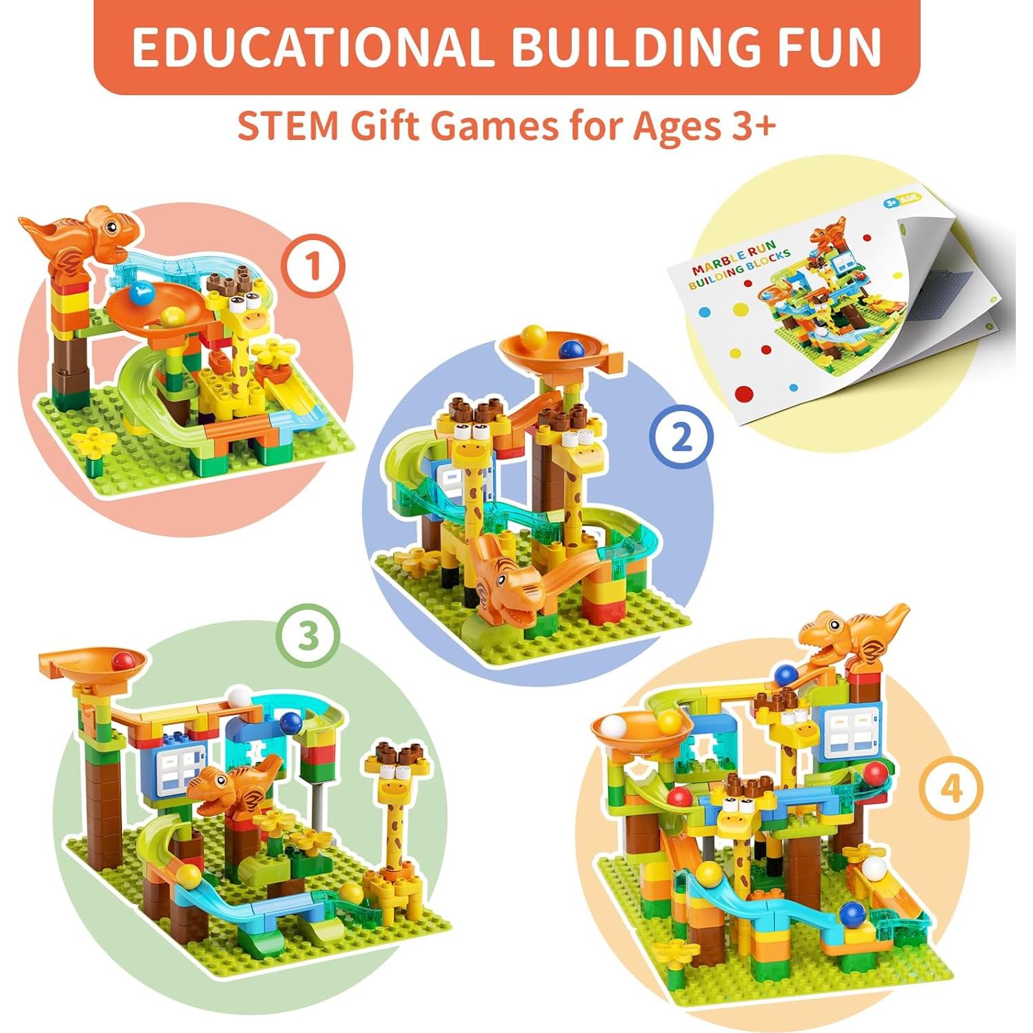 Set de Carrera de Canicas Burgkidz Dinosaurios y Jirafas 145 Piezas