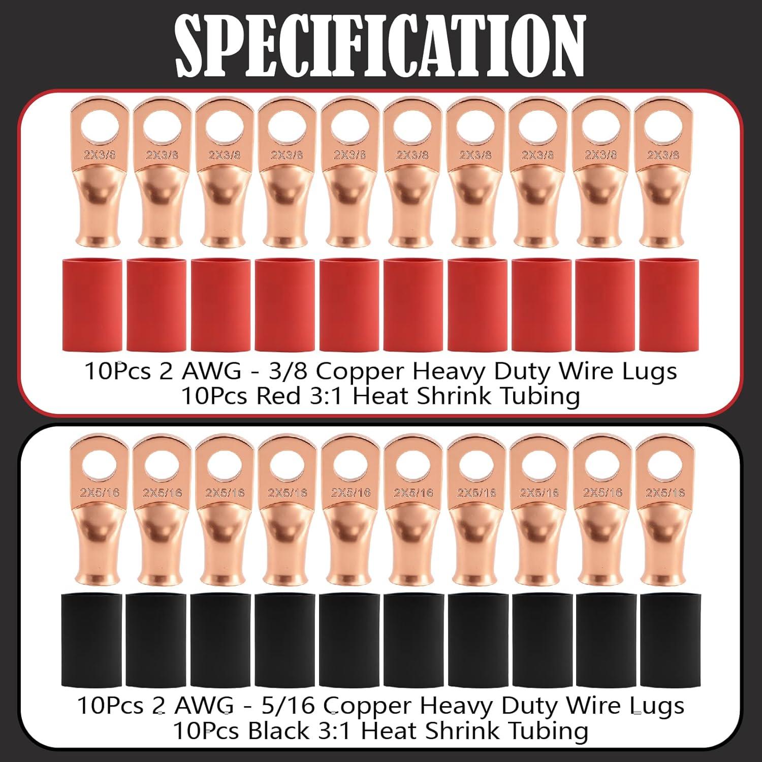Kit de terminales de cable de batería Xaugiry 20 piezas 2 AWG