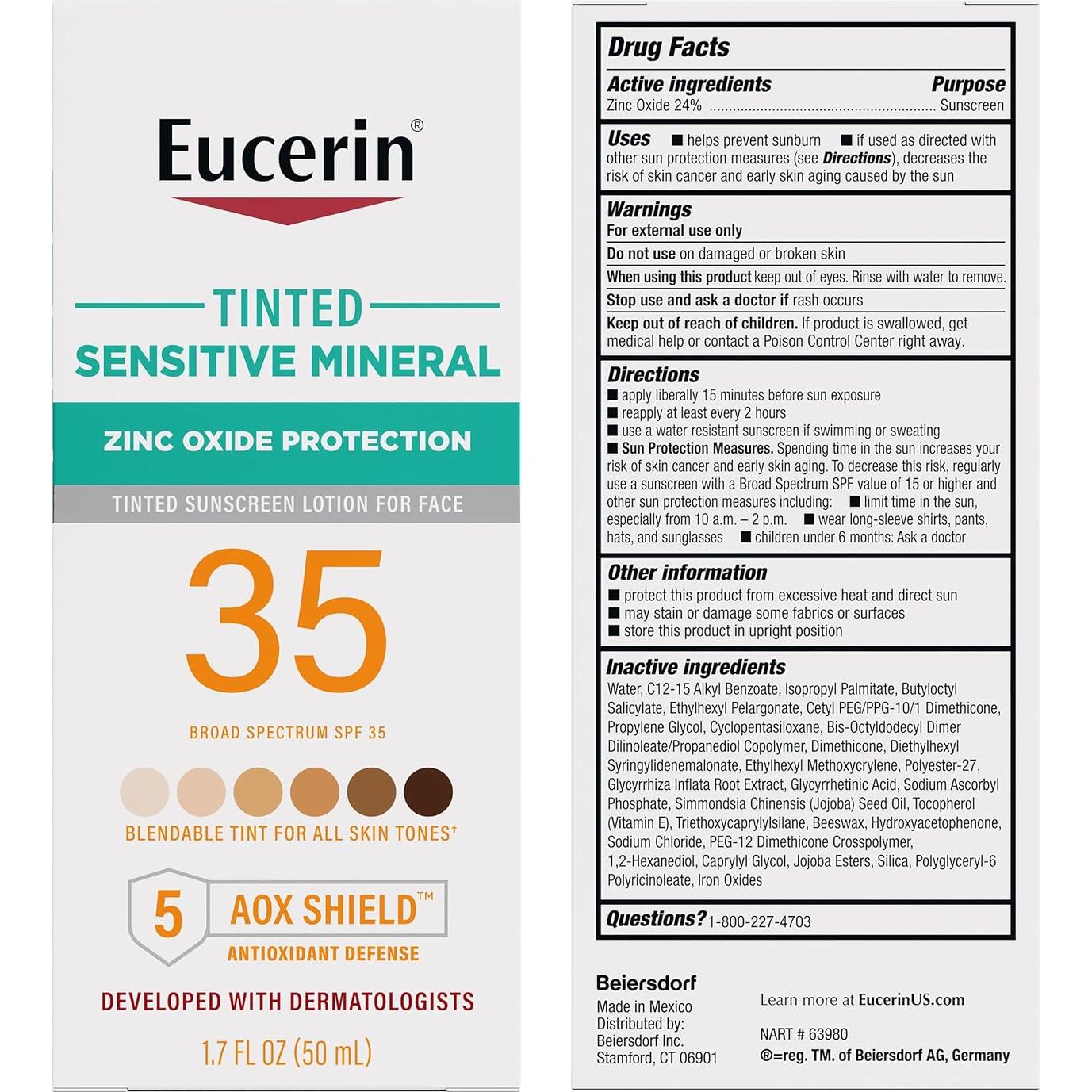 Protector Solar Mineral Tintado Eucerin SPF 35 50 ml Piel Sensible