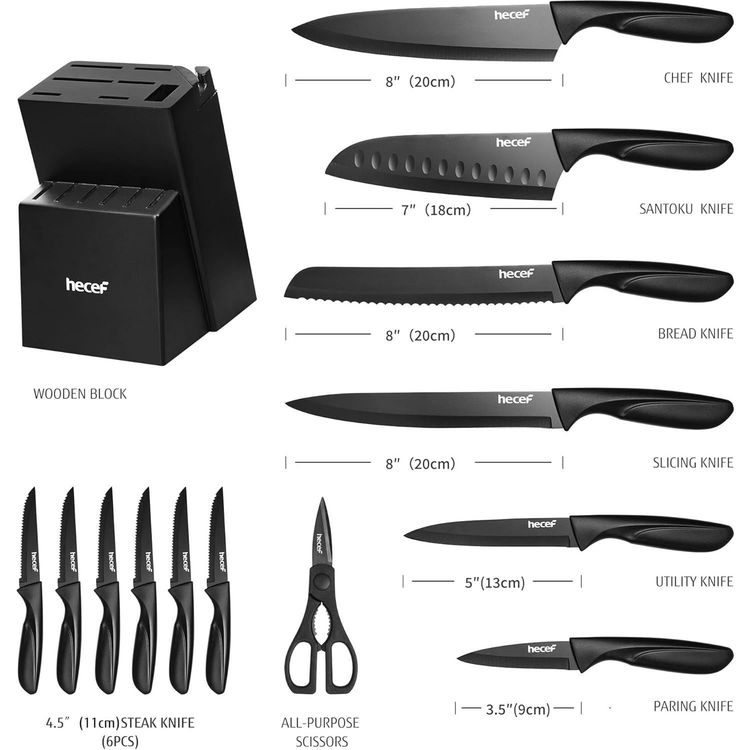 Juego de Cuchillos de Cocina hecef 15 Piezas con Afilador