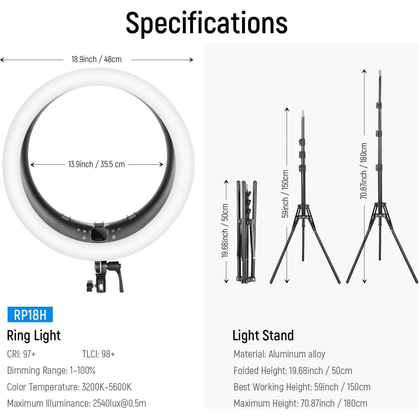 Anillo de Luz NEEWER RP19H 48 cm con Soporte y Control Remoto