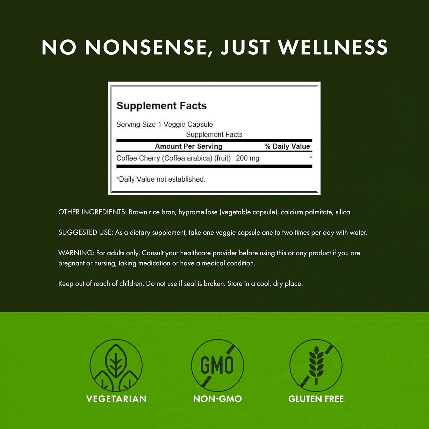 Suplemento Herbal Swanson Café Cereza 60 Cápsulas 200mg