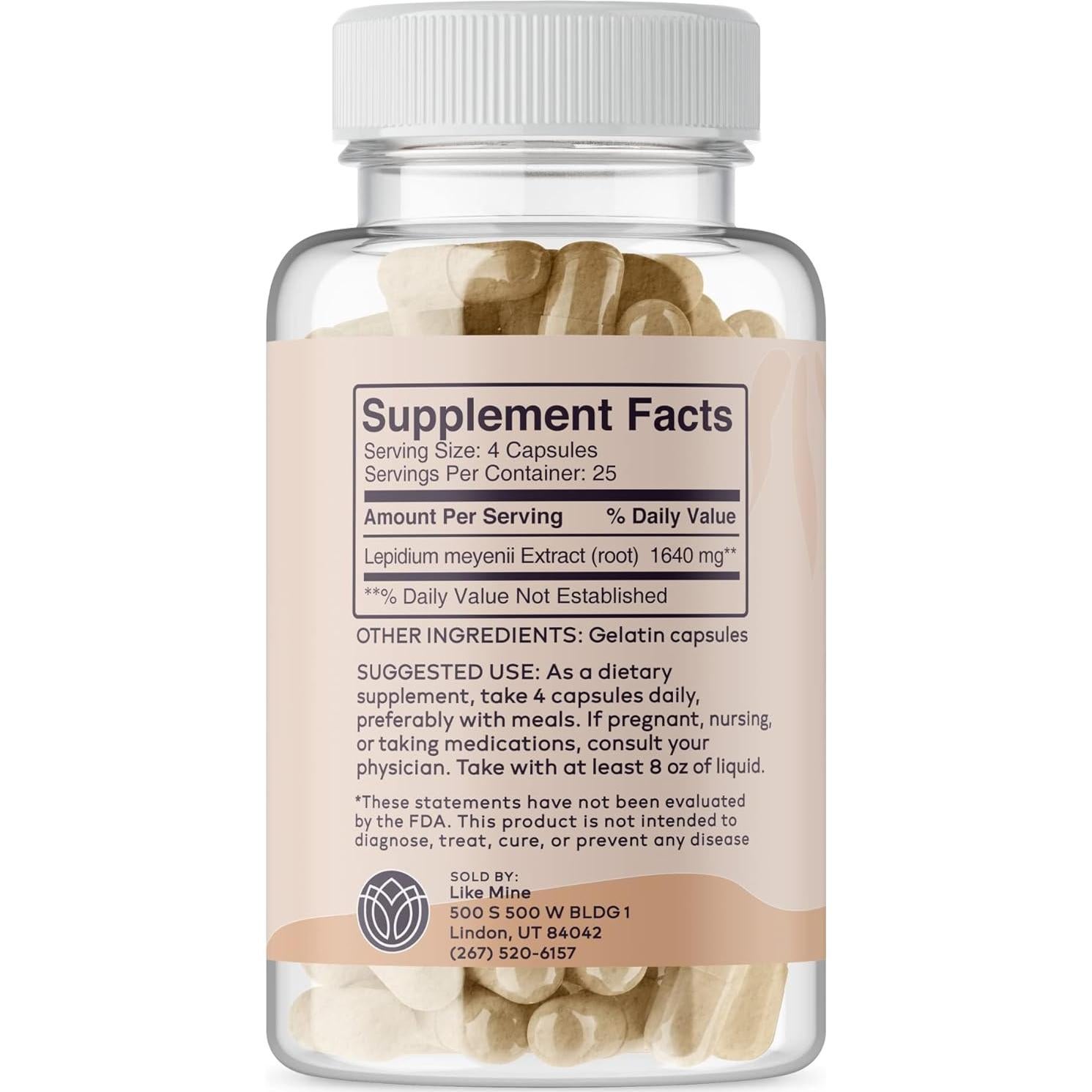 Cápsulas de Raíz de Maca Like Mine 100 Unidades Puras