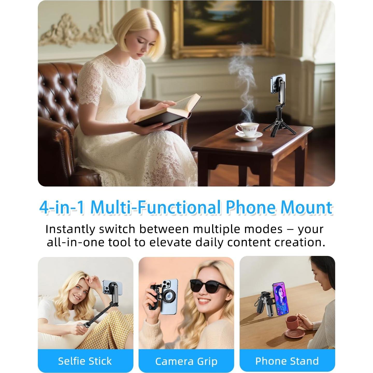 Trípode Multifuncional CloudValley 4-en-1 Negro para Selfies