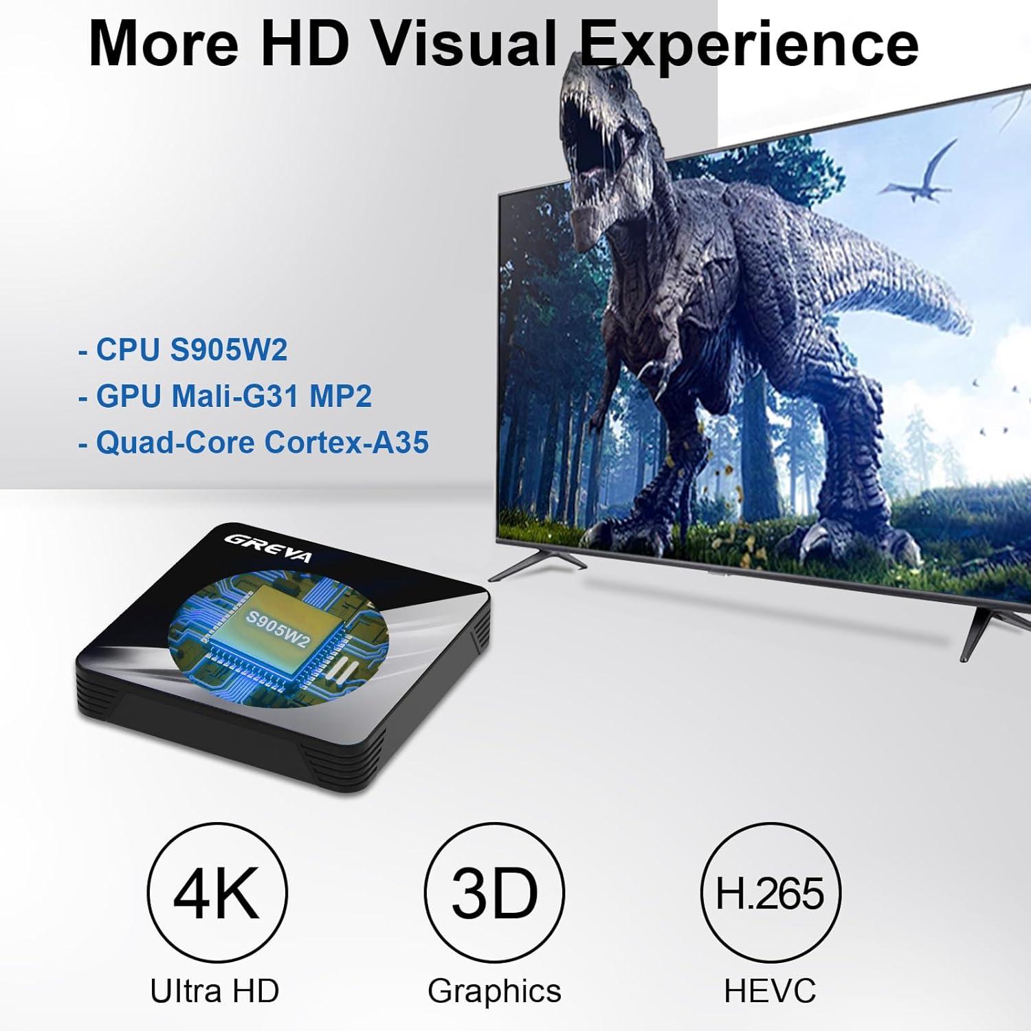 GREVA Android TV Box 11.0 4K 2GB RAM 16GB ROM WiFi Dual