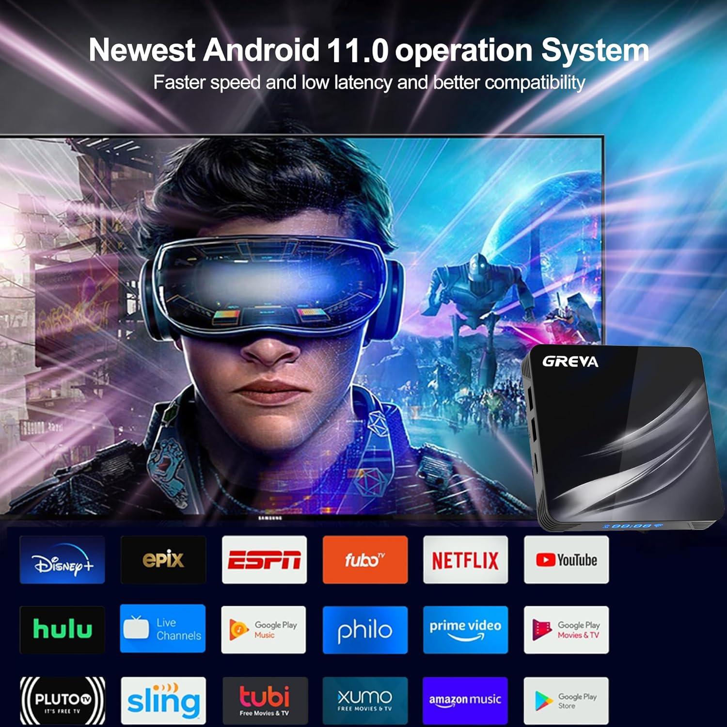GREVA Android TV Box 11.0 4K 2GB RAM 16GB ROM WiFi Dual