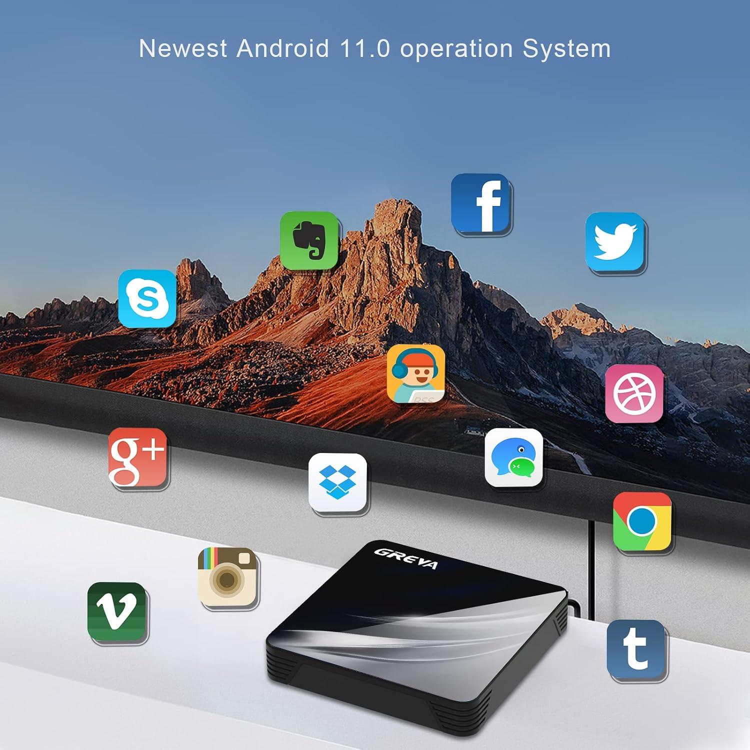 GREVA Android TV Box 11.0 4K 2GB RAM 16GB ROM WiFi Dual