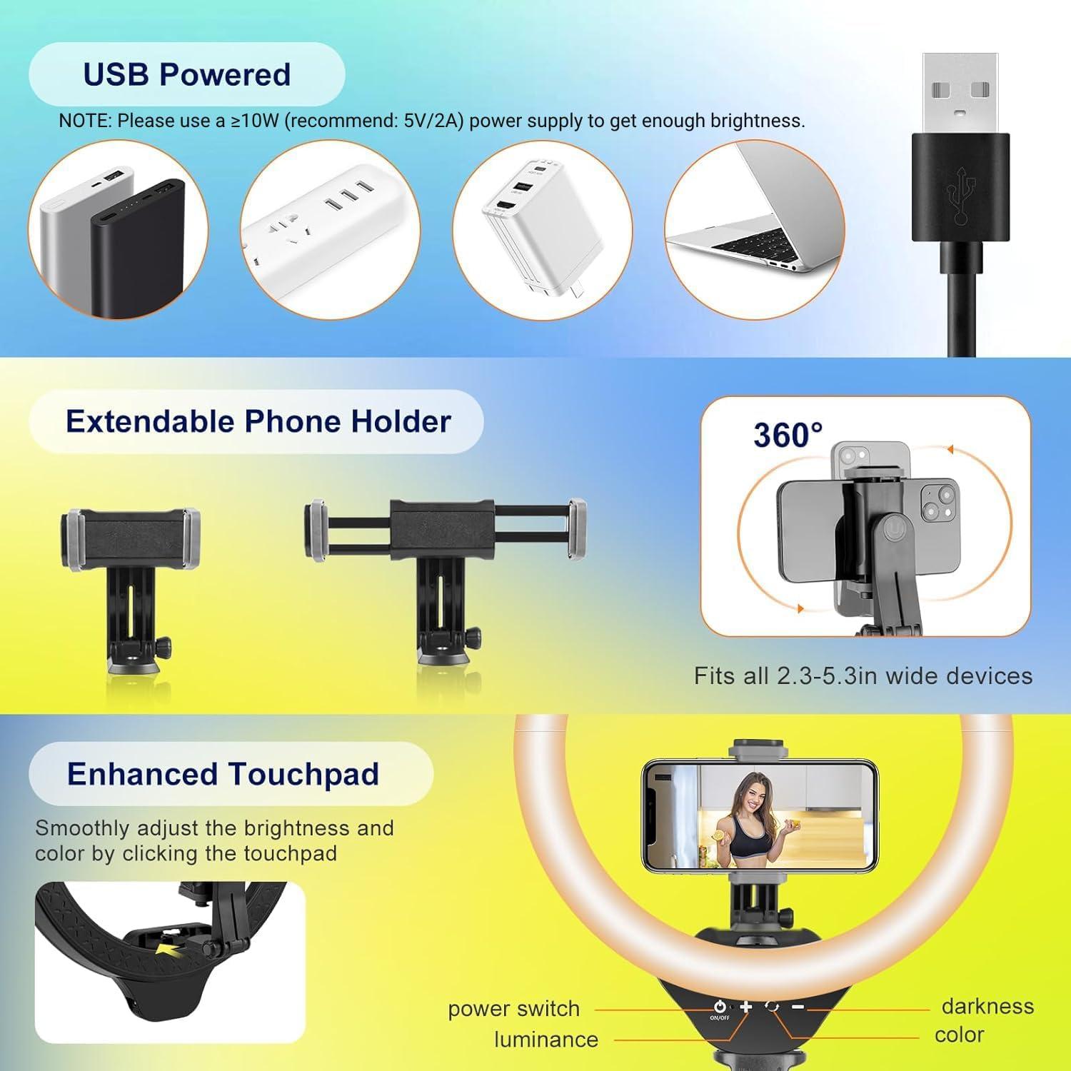 Luz de Anillo Aureday 14'' LED con Trípode 62'' Ajustable