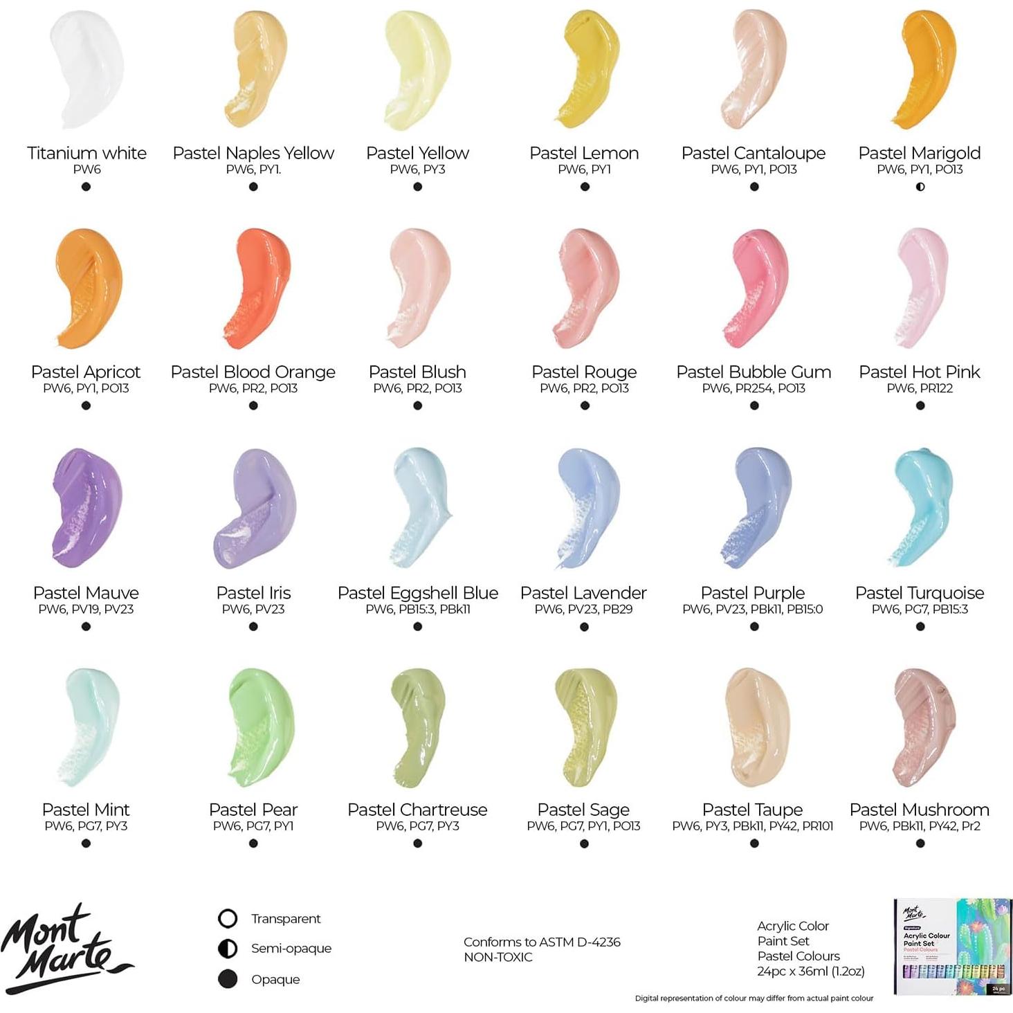 Juego de Pintura Acrílica Pastel Mont Marte 24 Colores 36ml