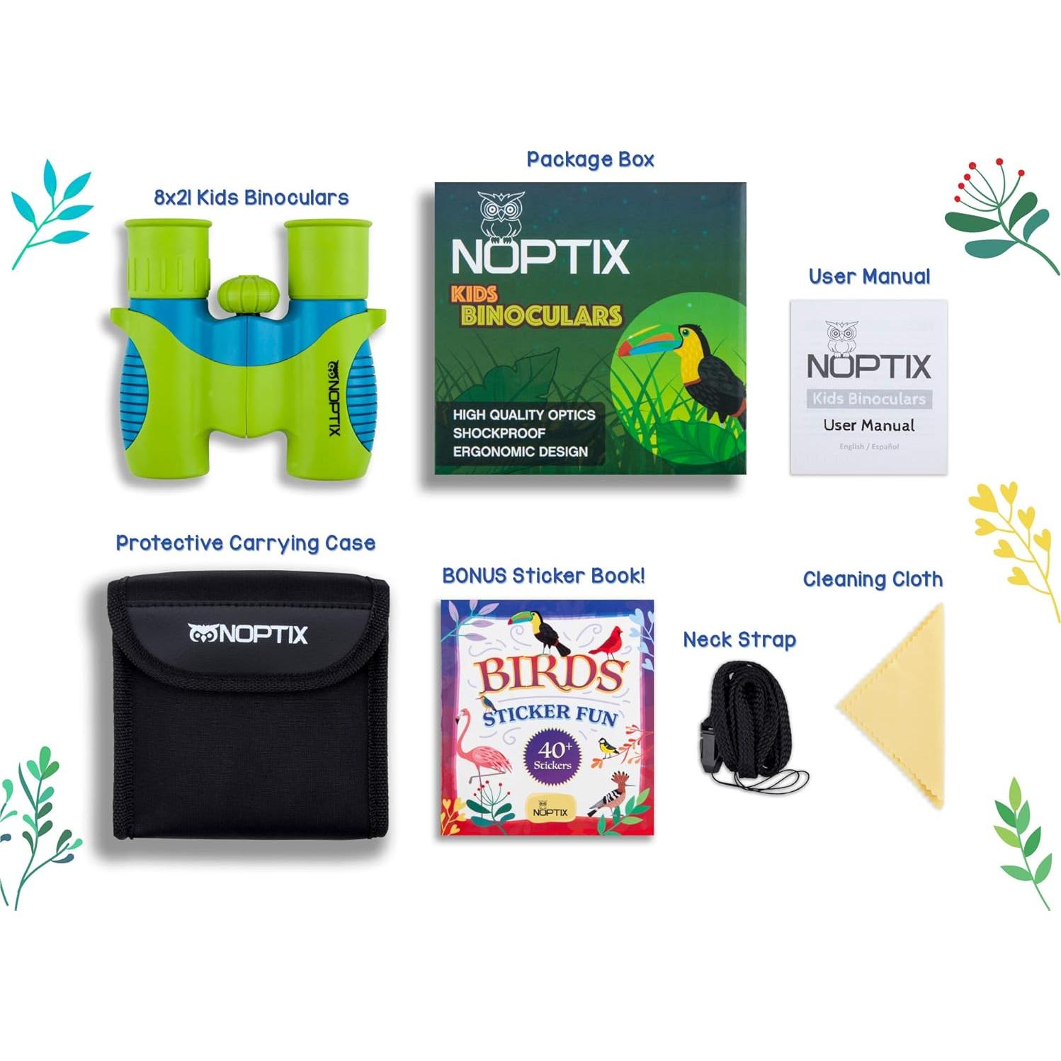 Binoculares Noptix 8x21 para Niños Verde y Azul con Libro