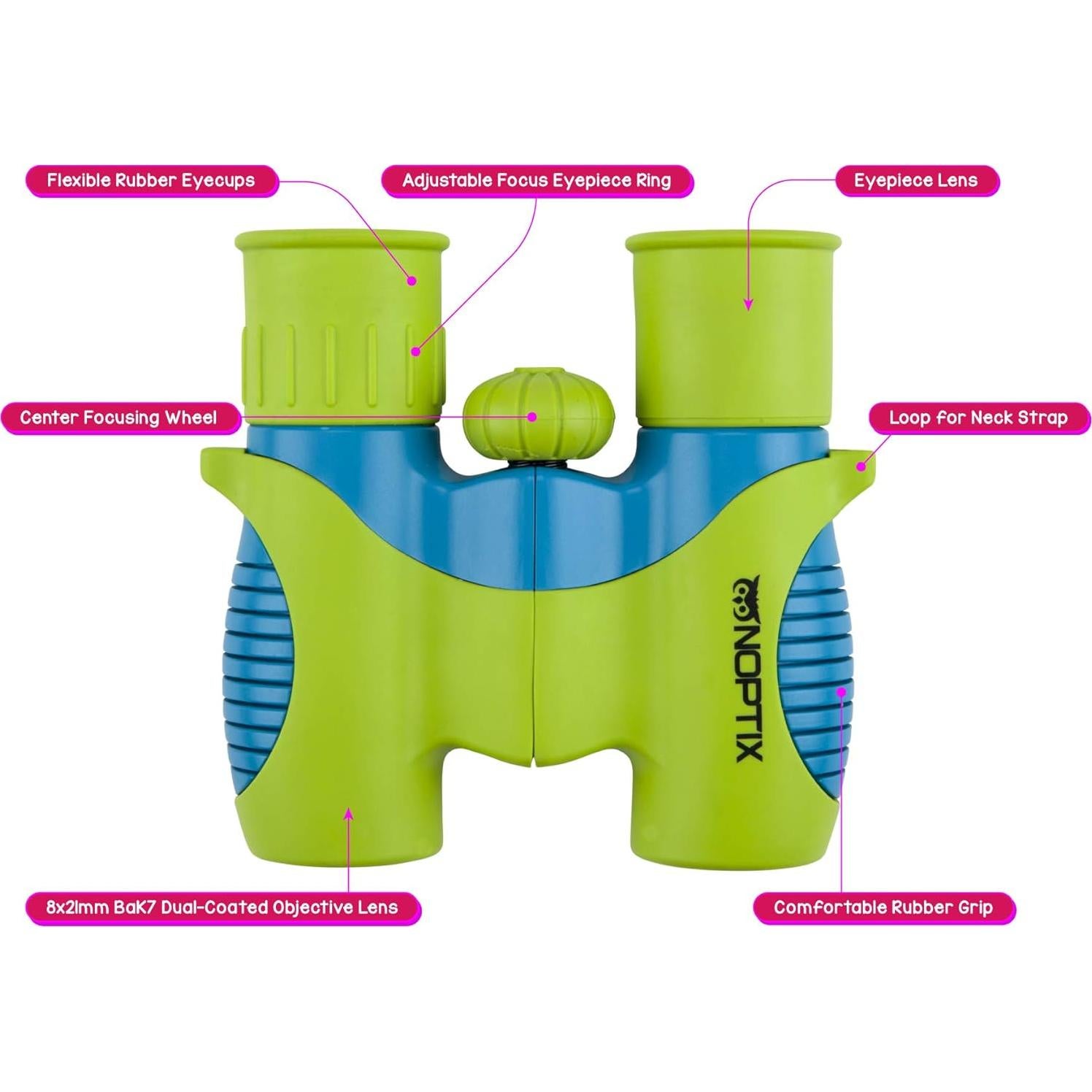 Binoculares Noptix 8x21 para Niños Verde y Azul con Libro