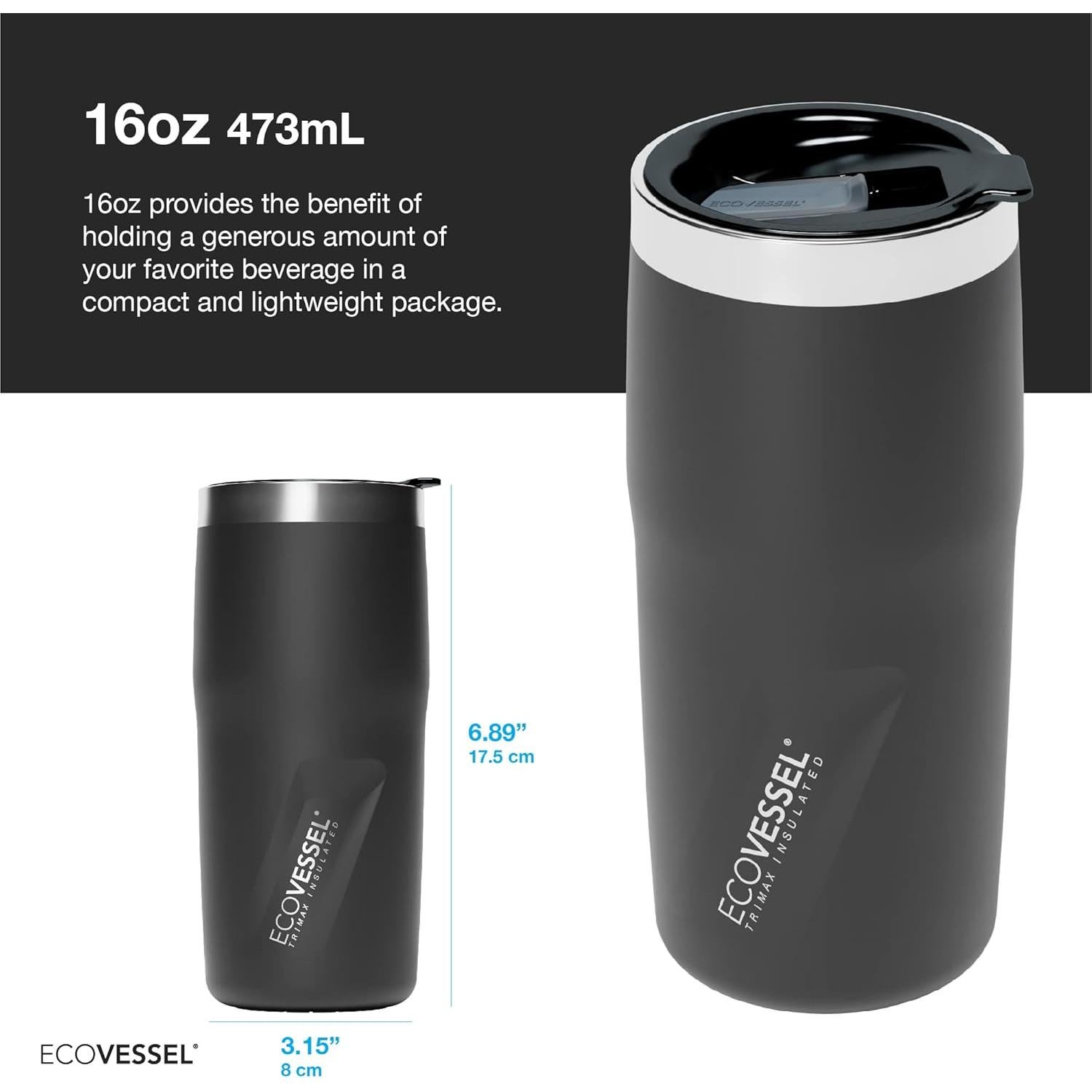 Taza Aislada al Vacío EcoVessel Metro 16 oz Acero Inoxidable