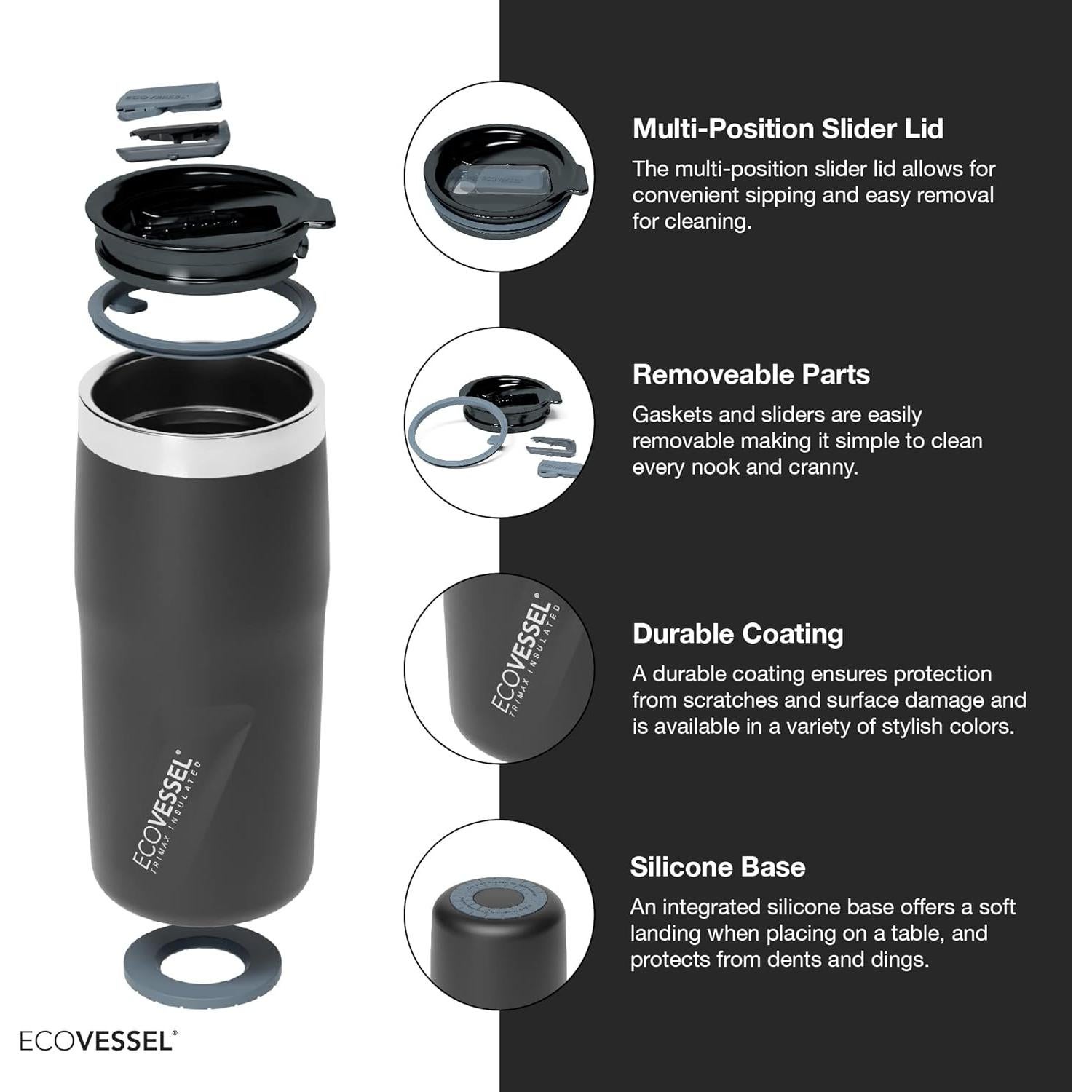 Taza Aislada al Vacío EcoVessel Metro 16 oz Acero Inoxidable