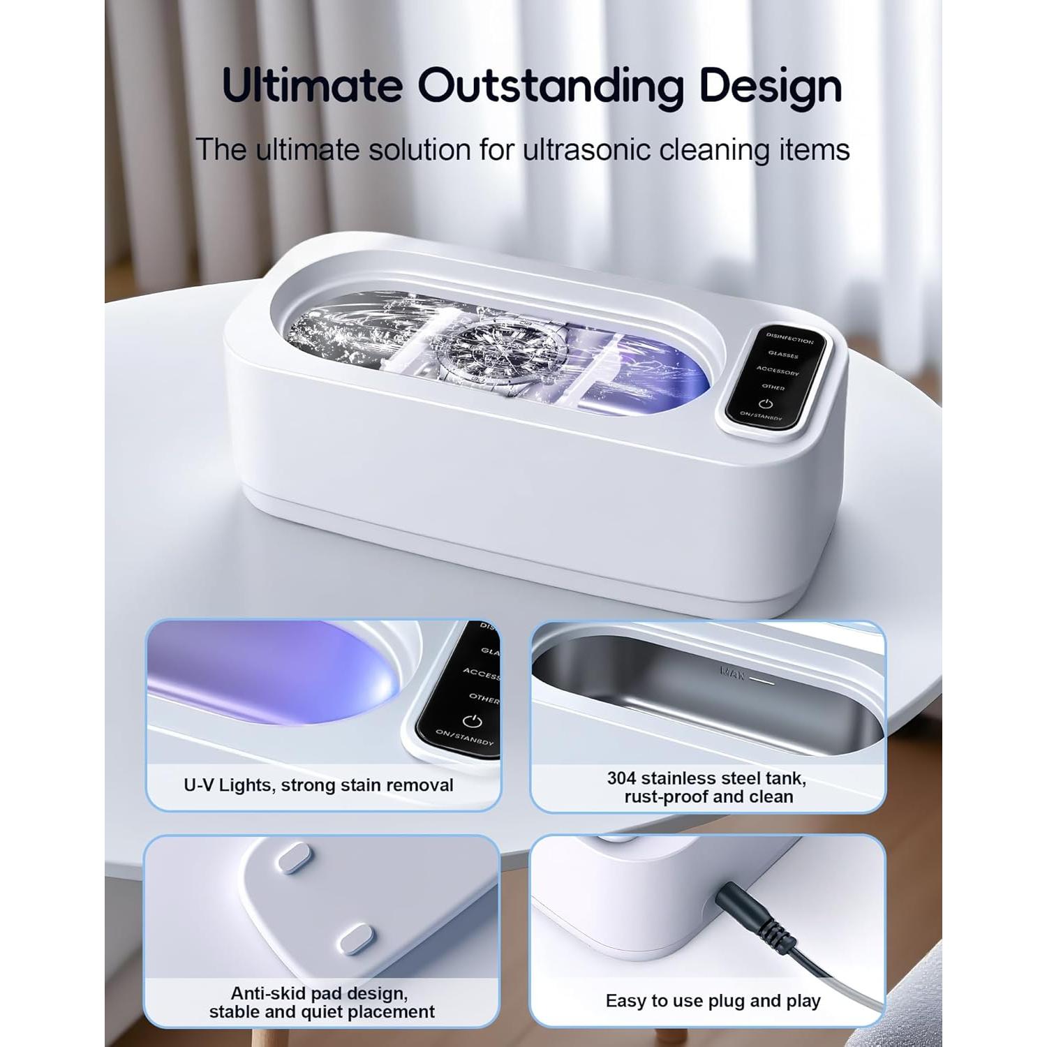 Limpiadora Ultrasónica de Joyas OCDZDC 400ml 48KHz 4 Modos