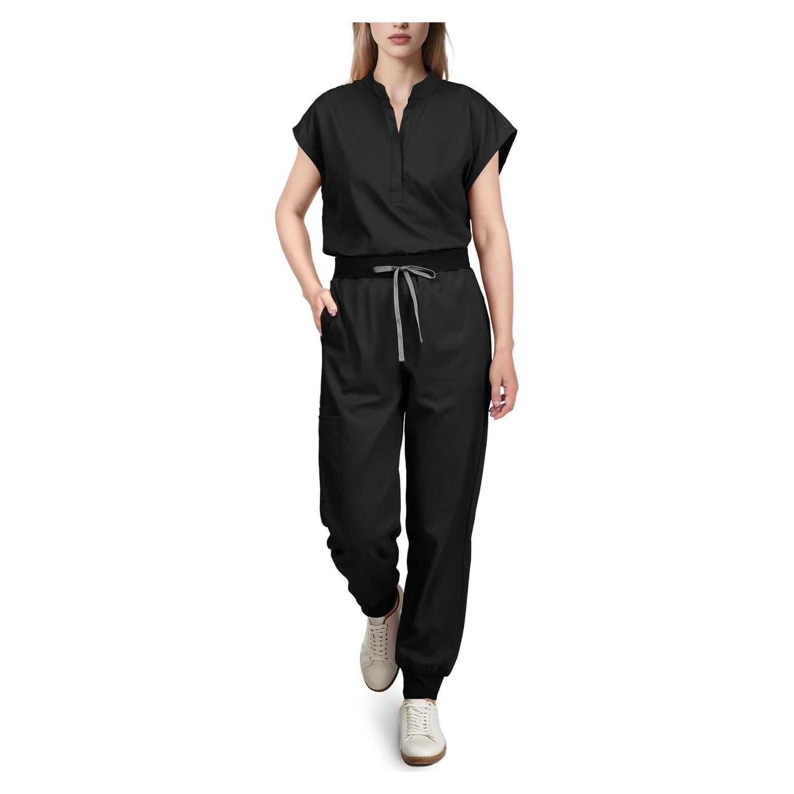 Conjunto de Scrubs para Mujeres Eadflie - Top Sin Mangas y Pantalones Jogger 8 Bolsillos