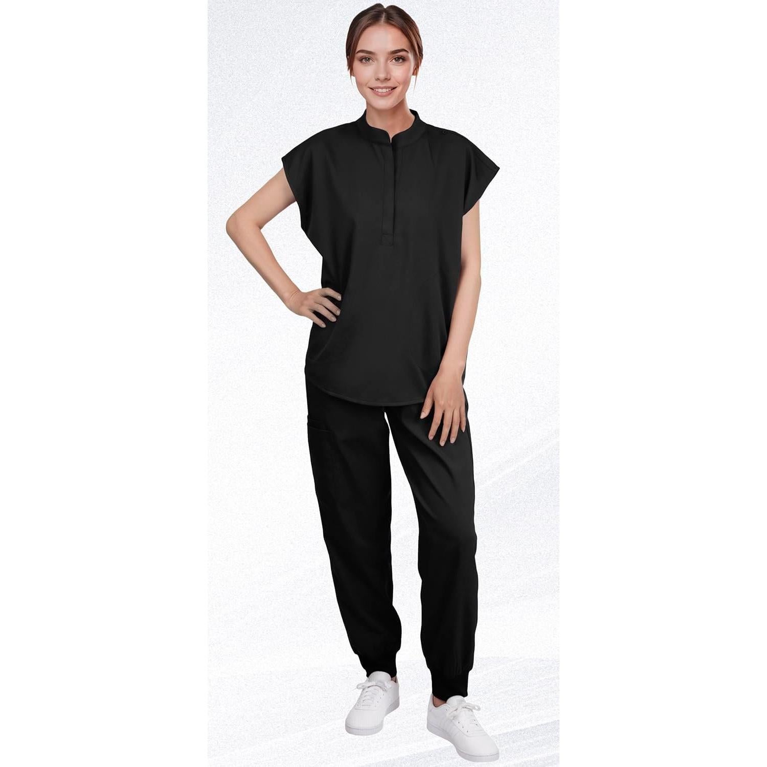 Conjunto de Scrubs para Mujeres Eadflie - Top Sin Mangas y Pantalones Jogger 8 Bolsillos