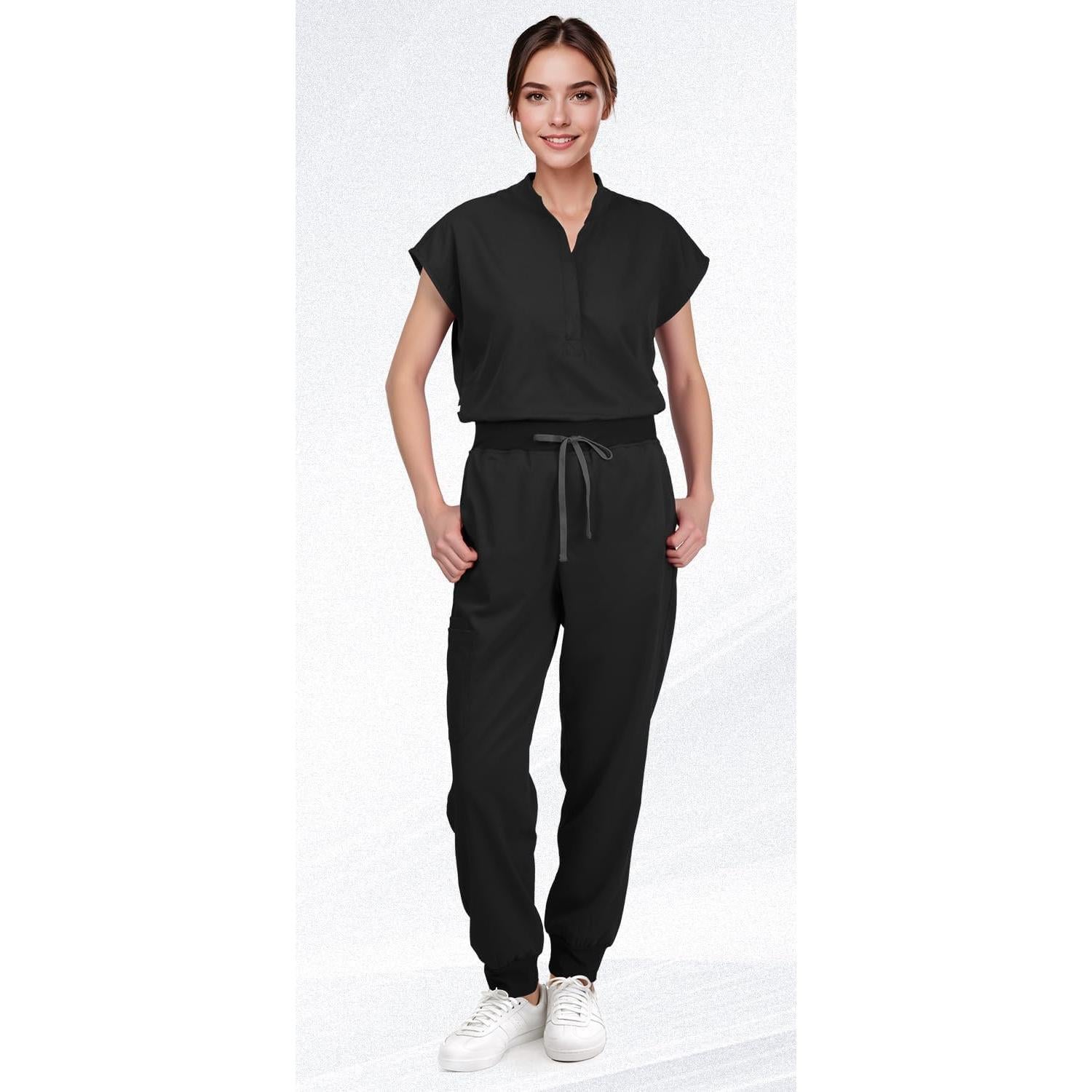 Conjunto de Scrubs para Mujeres Eadflie - Top Sin Mangas y Pantalones Jogger 8 Bolsillos