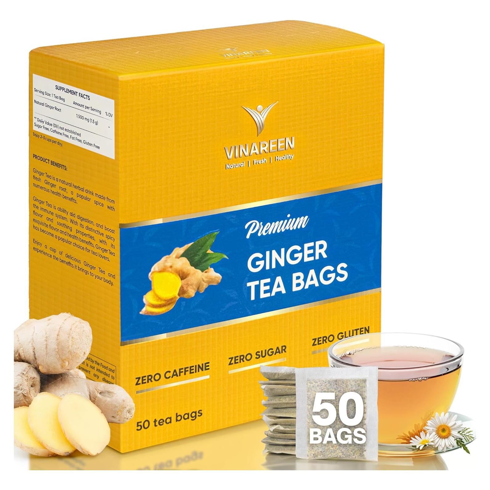 Bolsitas de Té de Jengibre VINAREEN - 50 Unidades - Natural y Orgánico