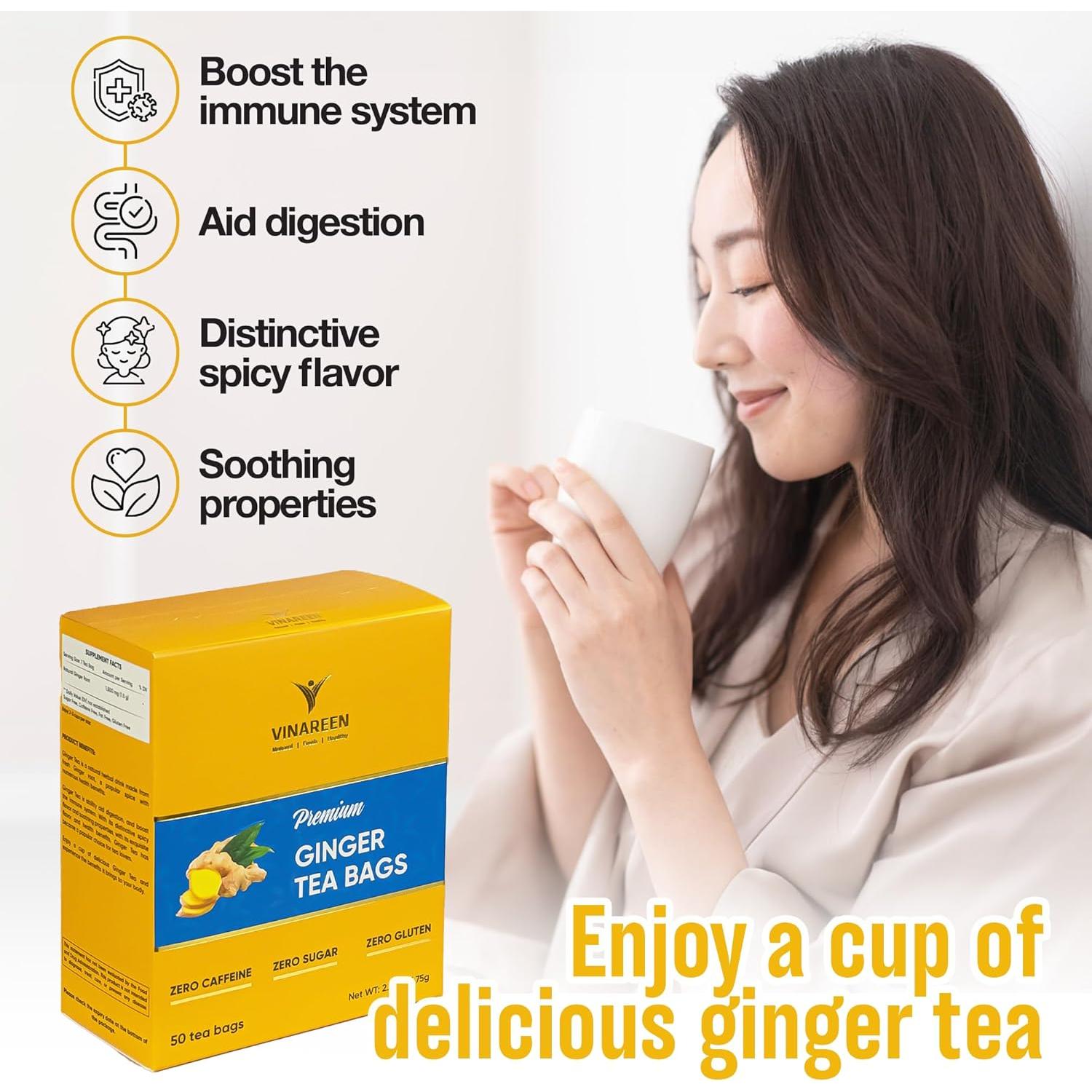 Bolsitas de Té de Jengibre VINAREEN - 50 Unidades - Natural y Orgánico