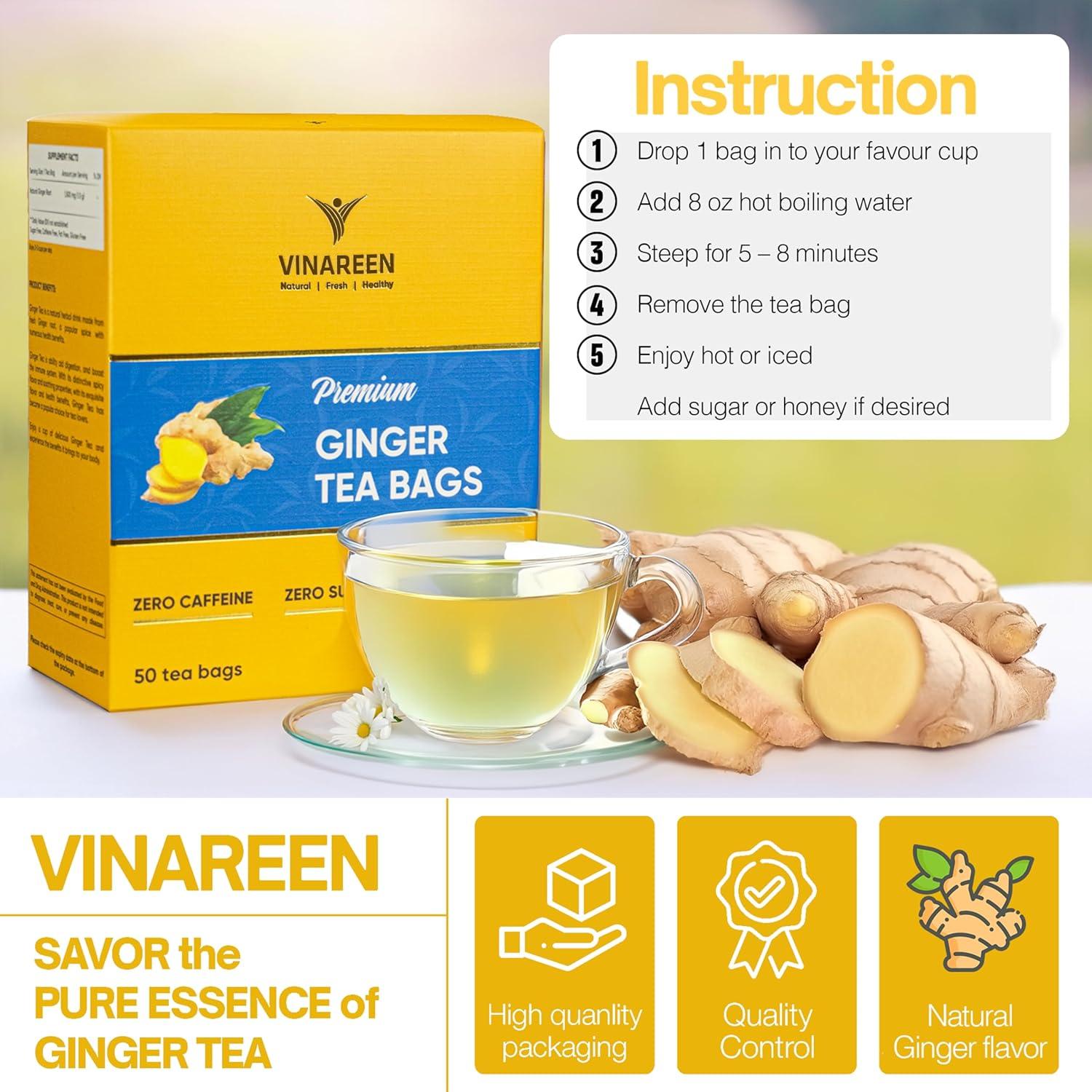 Bolsitas de Té de Jengibre VINAREEN - 50 Unidades - Natural y Orgánico