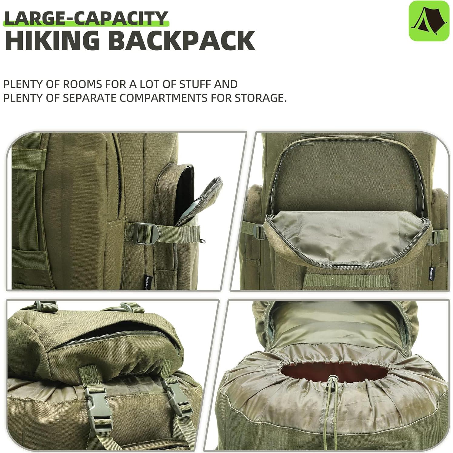 100L Camping Hiking Backpack,Molle military Tactical rucksack backpack,Waterproof Lightweight Hiking Backpack (Army Green)