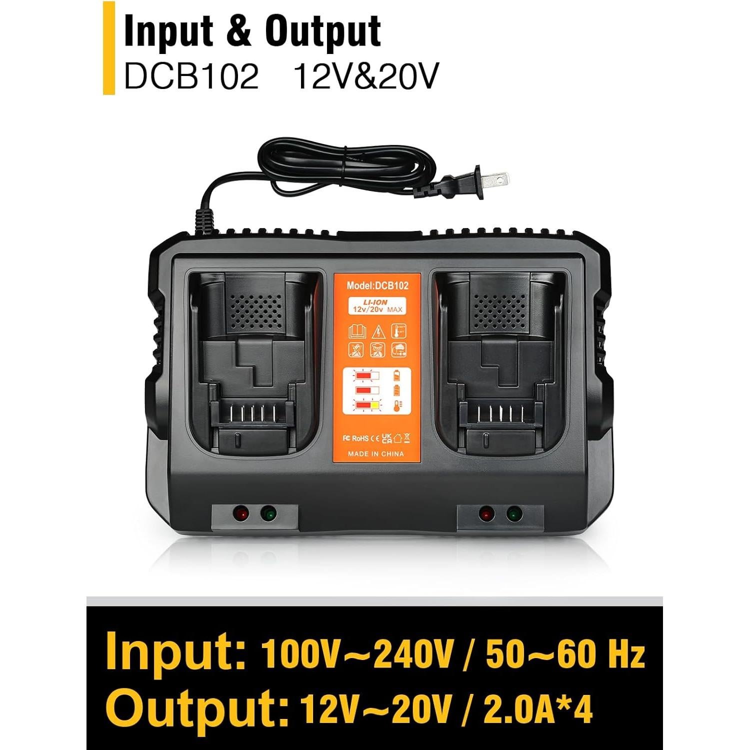 Cargador DCB102 COOMYXIN 20V MAX Doble Puerto para Dewalt