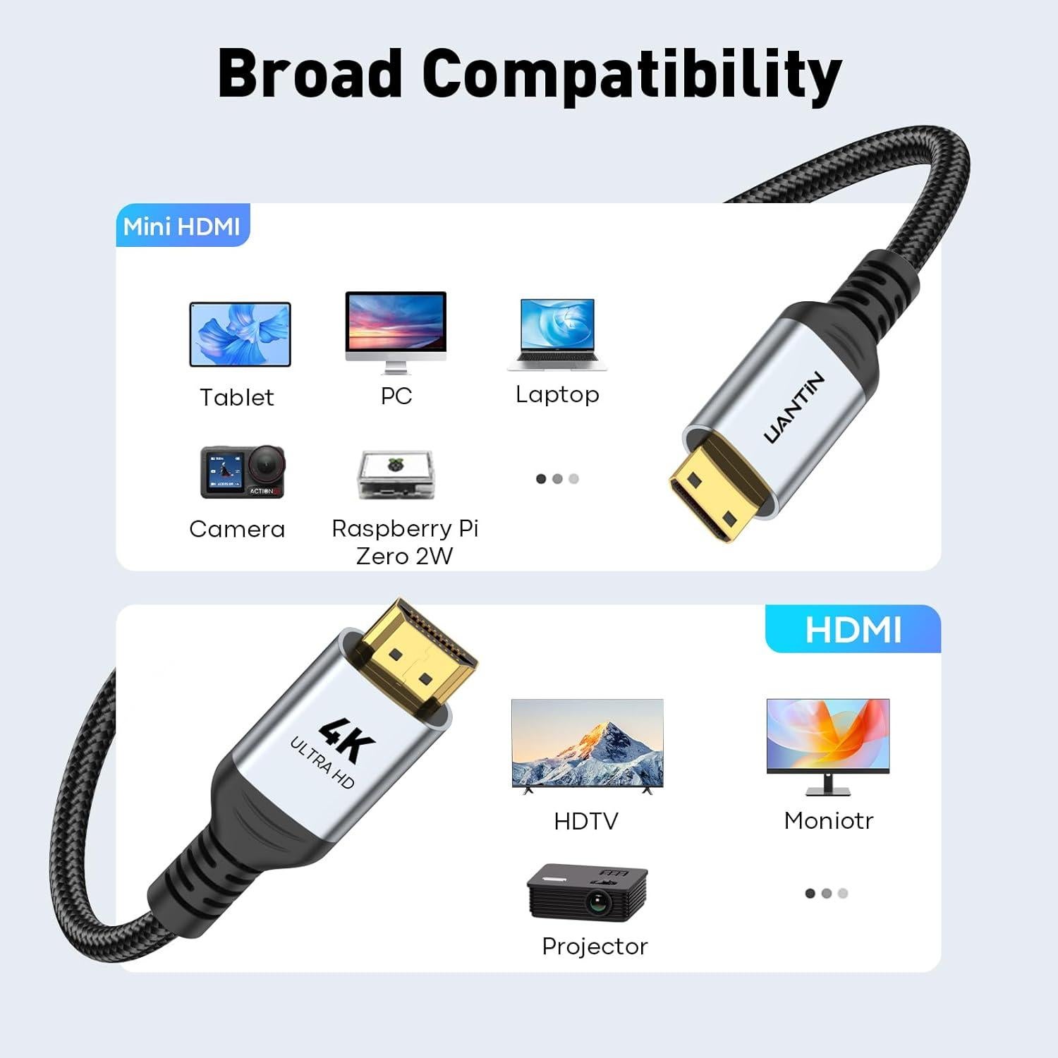 Cable Mini HDMI a HDMI UANTIN 0.91m 4K Ultra HD 60Hz