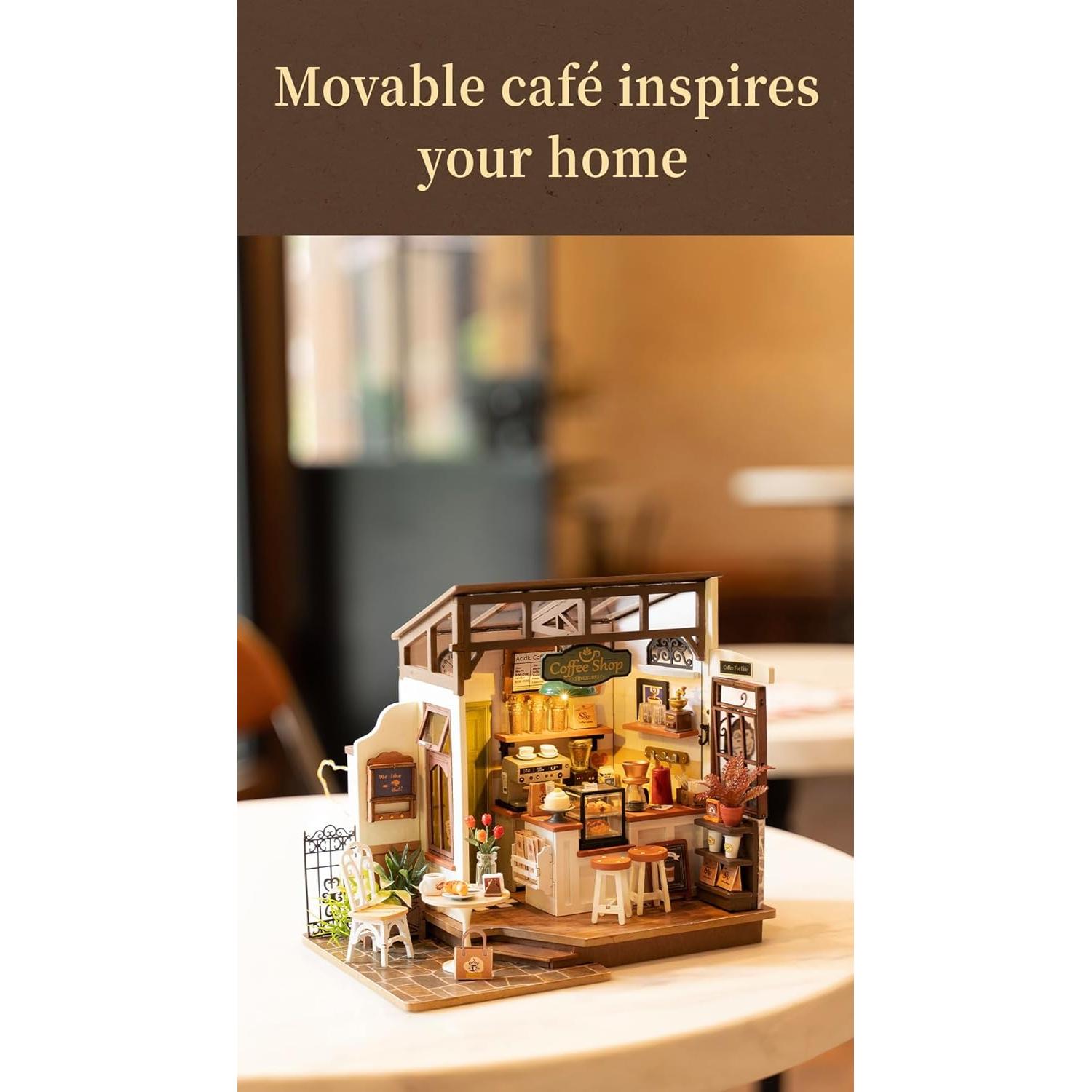 Kit Casa Miniatura RoWood NO.17 Café DIY con LED