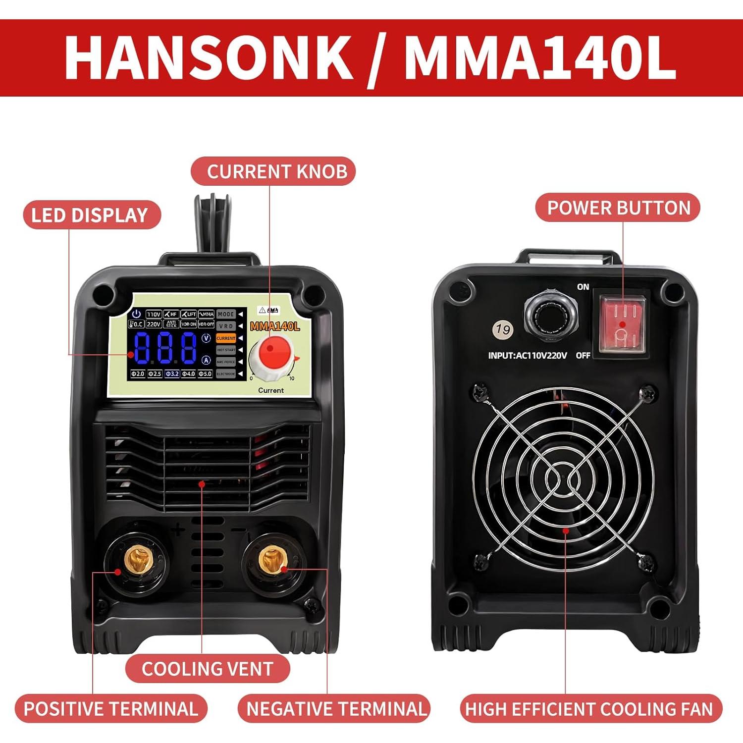 Máquina de Soldadura HANSNOKTECH MMA-140L 140A Portátil