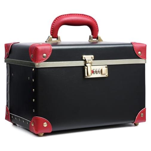 Estuche de Maquillaje Vintage Urecity Negro con Rojo 32.9x22cm