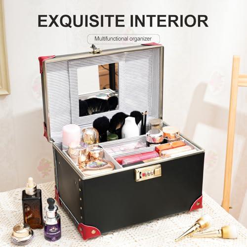 Estuche de Maquillaje Vintage Urecity Negro con Rojo 32.9x22cm