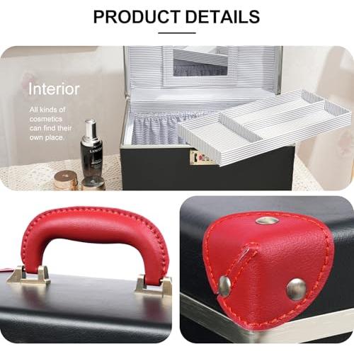 Estuche de Maquillaje Vintage Urecity Negro con Rojo 32.9x22cm