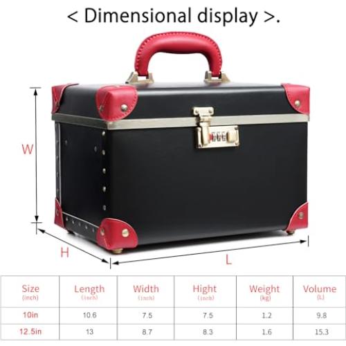 Estuche de Maquillaje Vintage Urecity Negro con Rojo 32.9x22cm