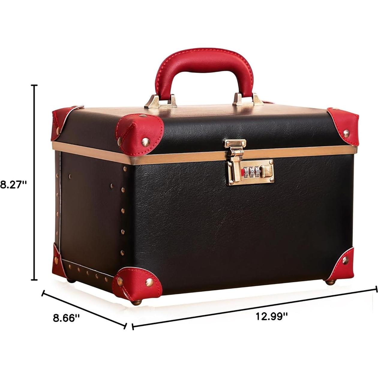 Estuche de Maquillaje Vintage Urecity Negro con Rojo 32.9x22cm