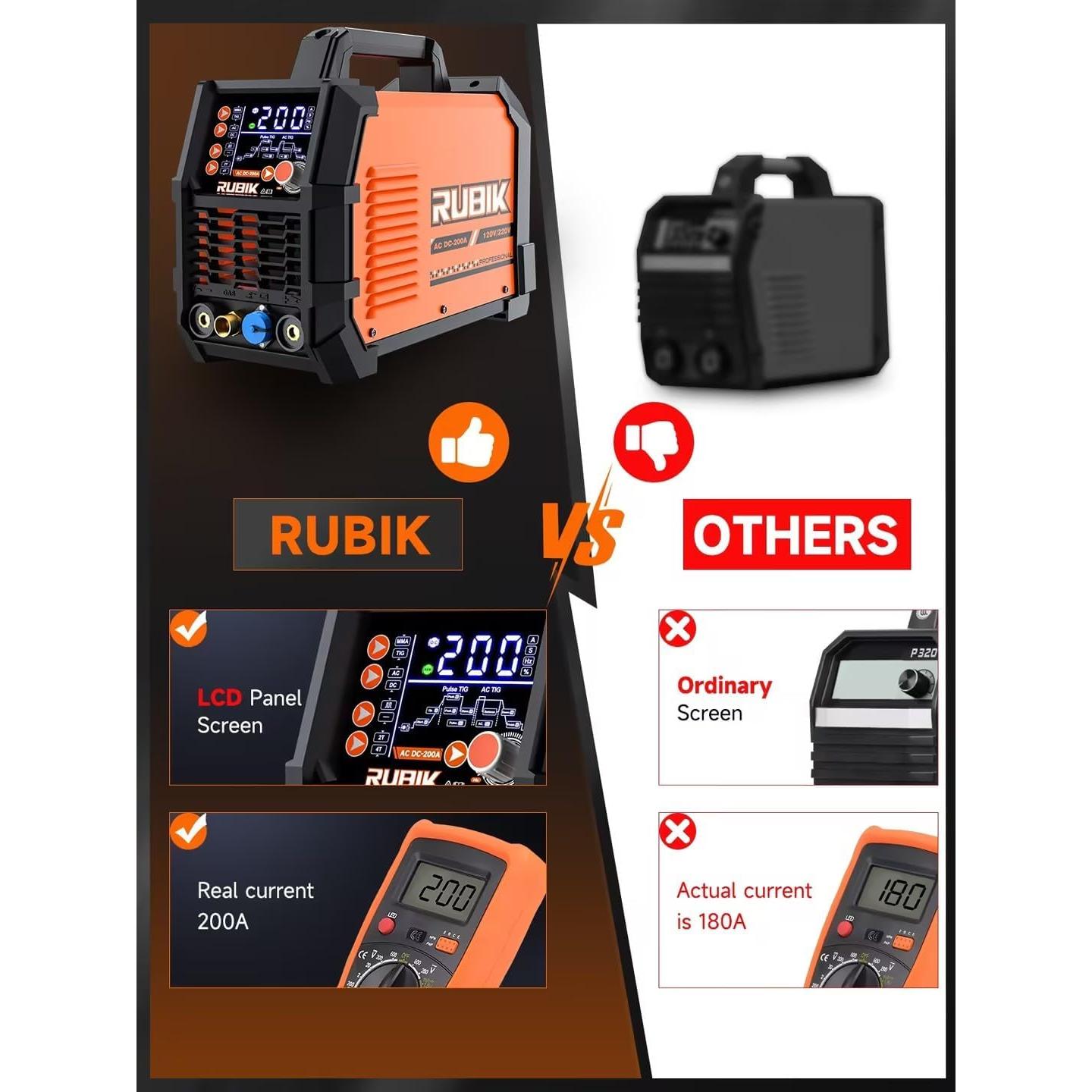 Soldador TIG RUBIK ACDC 200A 6 en 1 Pantalla LCD