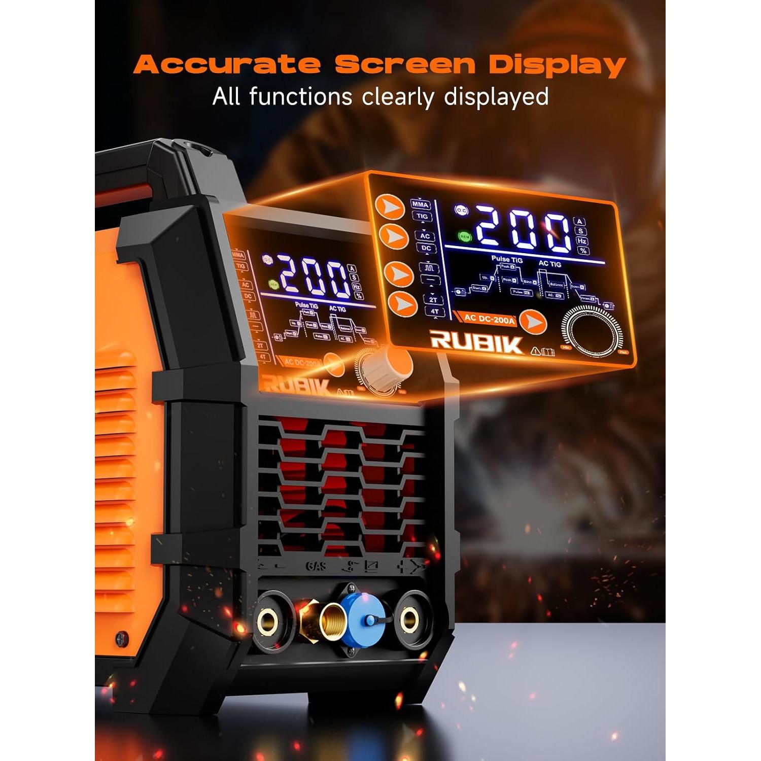 Soldador TIG RUBIK ACDC 200A 6 en 1 Pantalla LCD