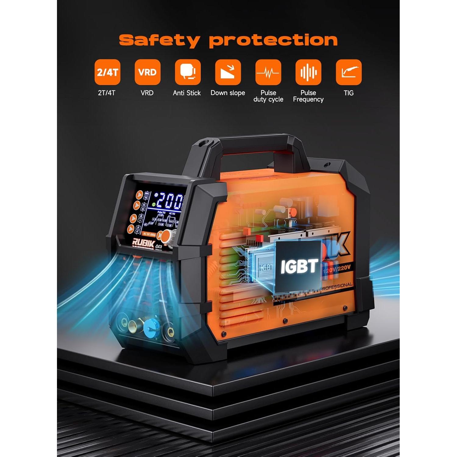 Soldador TIG RUBIK ACDC 200A 6 en 1 Pantalla LCD